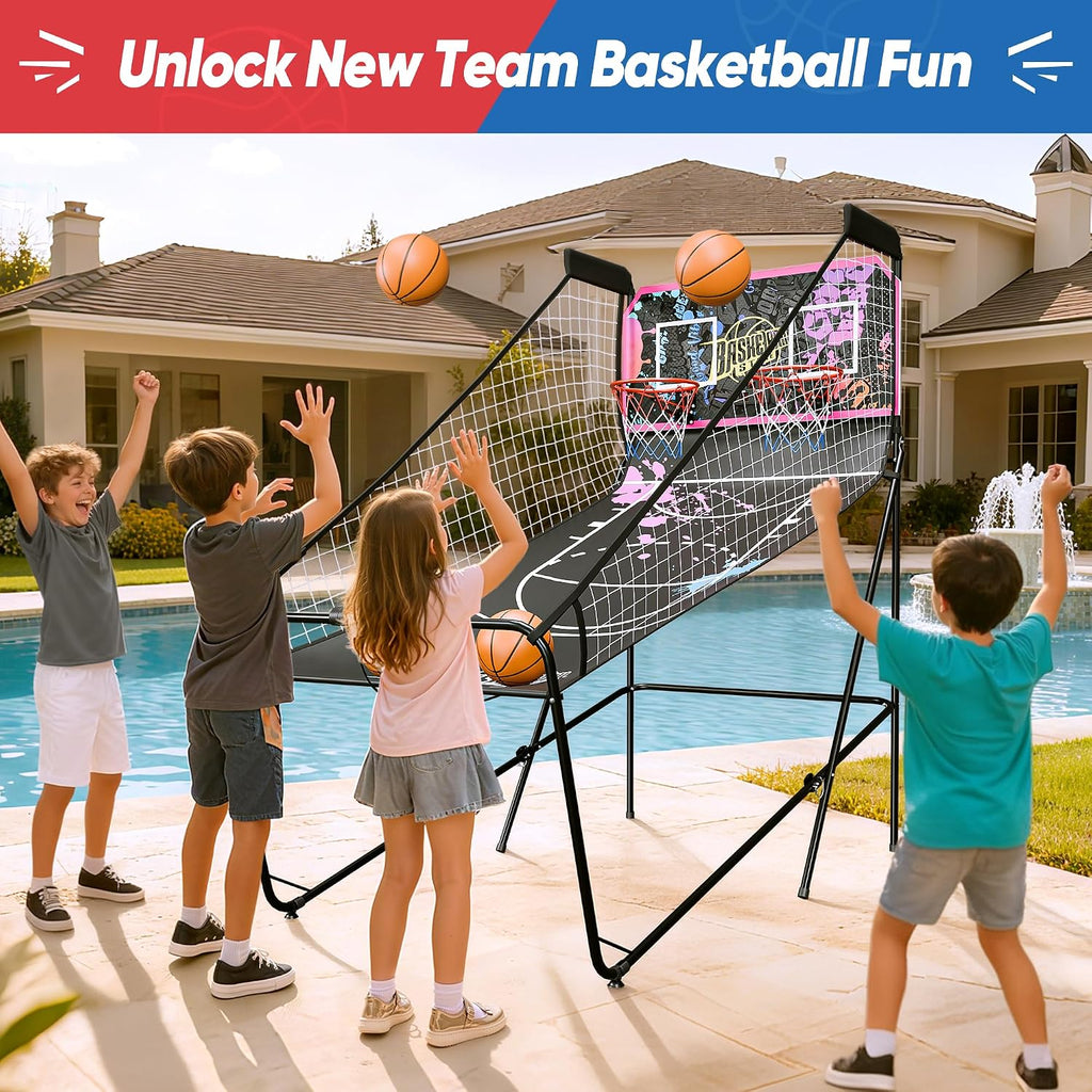 Nova Microdermabrasion Foldable Indoor Basketball Arcade Game Double Shot 2 Player W/ 4 Balls, Electronic Scoreboard and Inflation Pump (Dark Purple)