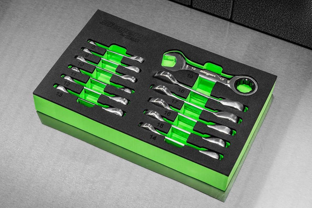 Sealey S0633 Metric Stubby Ratchet Combination Spanner Set, 12 Pieces, Silver