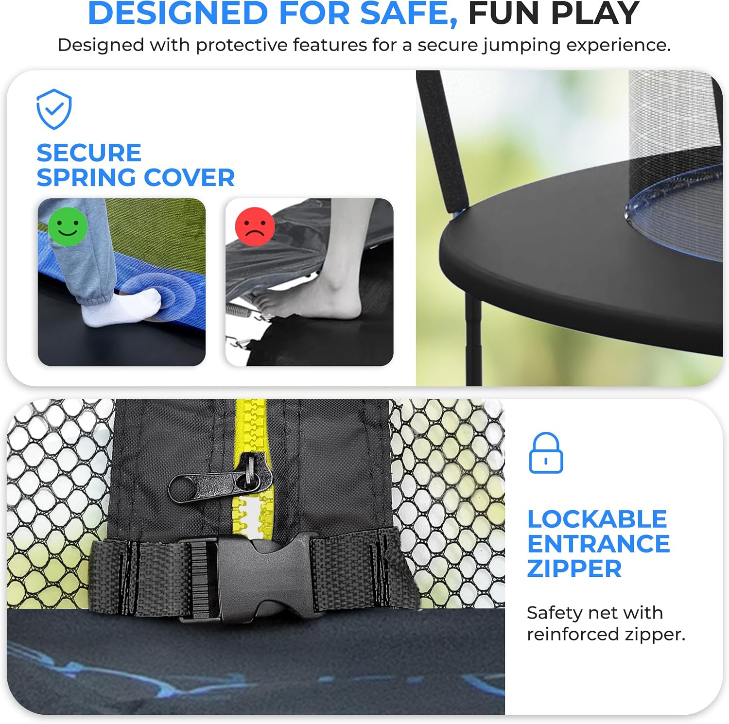 SereneLife Trampoline Outdoor 8FT 10FT 12FT 14FT with Enclosure Net, Ladder and Anti-Rust Coating - ASTM Approved Recreational Trampolines - Heavy Duty Yard Trampolines for Kids and Adults