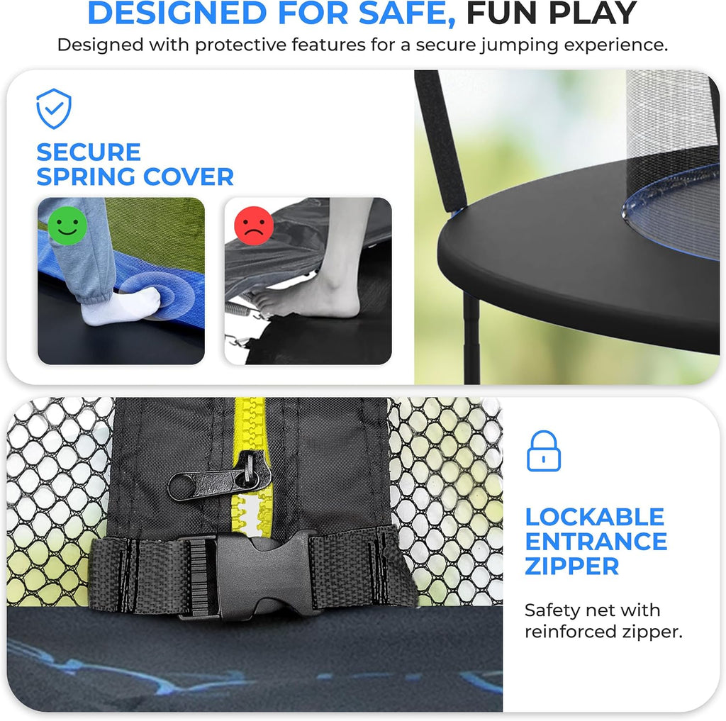 SereneLife Trampoline Outdoor 8FT 10FT 12FT 14FT with Enclosure Net, Ladder and Anti-Rust Coating - ASTM Approved Recreational Trampolines - Heavy Duty Yard Trampolines for Kids and Adults