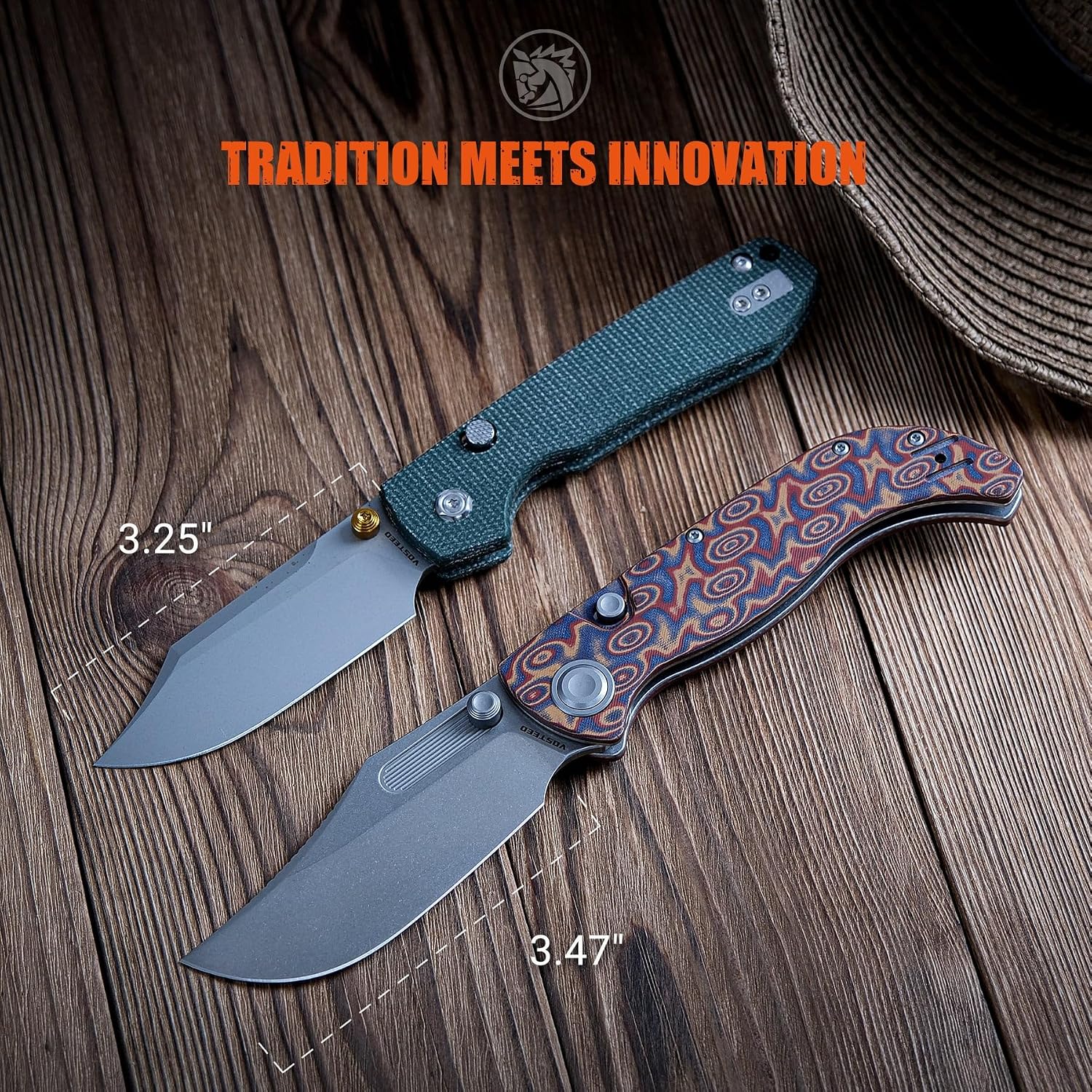Vosteed Naga EDC Folding Pocket Knife - 3.47' S35VN Stonewash Blade, Clip Point - Top Liner Lock, Copper Raindrop Micarta Handle - Surviving, Camping Knives - A3904