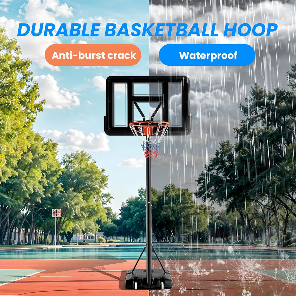 Basketball Hoop Outdoor 4.2-10ft Adjustable, Portable Basketball Goals Court System for Kids Youth&Adults in Backyard/Driveway/Indoor/Pool, 44 Inch Shatterproof Backboard Fillable Base with 2 Wheels