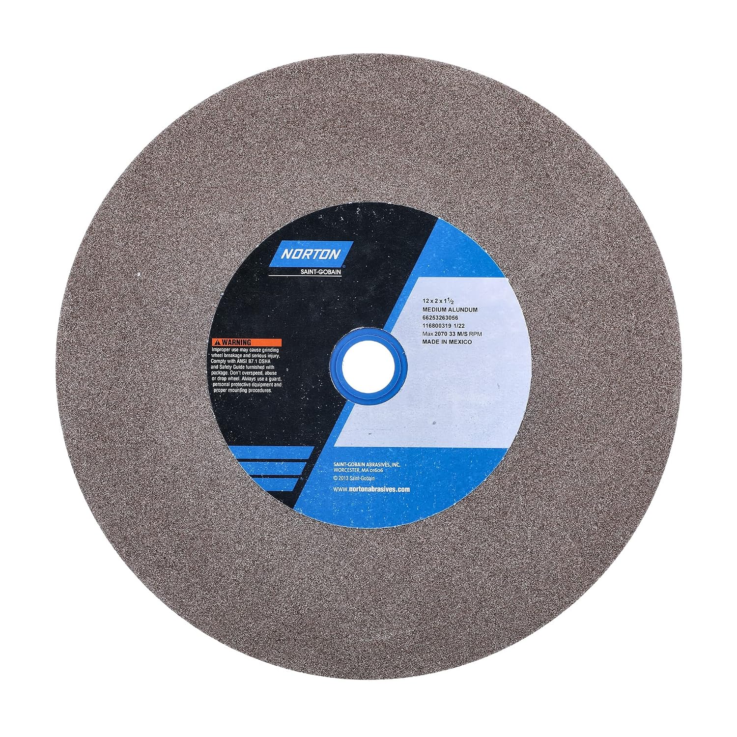 NORTON 66253263056 12'' X 2'' X 1-1/2'' Medium Type 01 Straight Gemini Bench & Pedestal Grinding Wheel