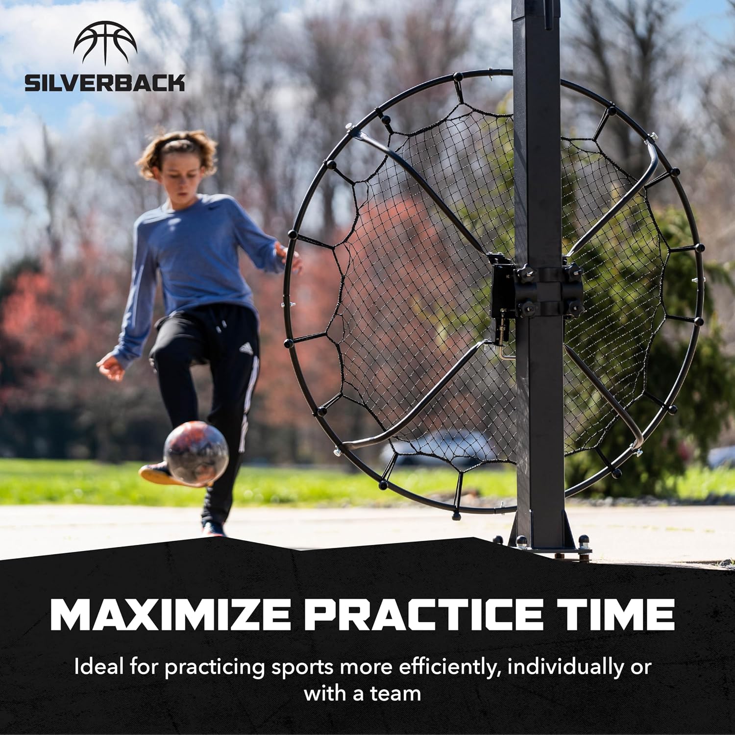 Silverback Multi-Sport Training Rebound Passback Net - Basketball Rebounder - Multisport Rebounder,Black