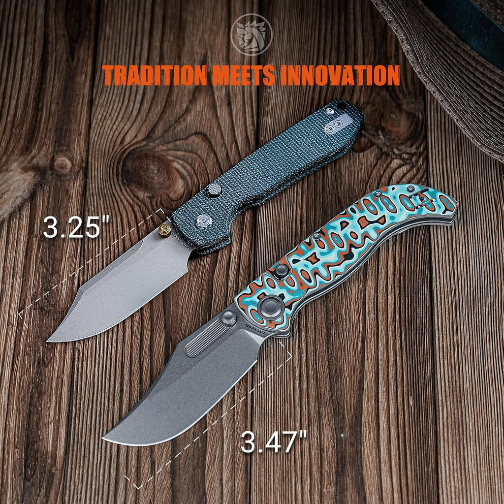 Vosteed Naga EDC Folding Pocket Knife - 3.47' S35VN Stonewash Blade - Top Liner Lock, Canyon Current Bamboo Micarta Handle - Camping, Hunting Knives - A3908