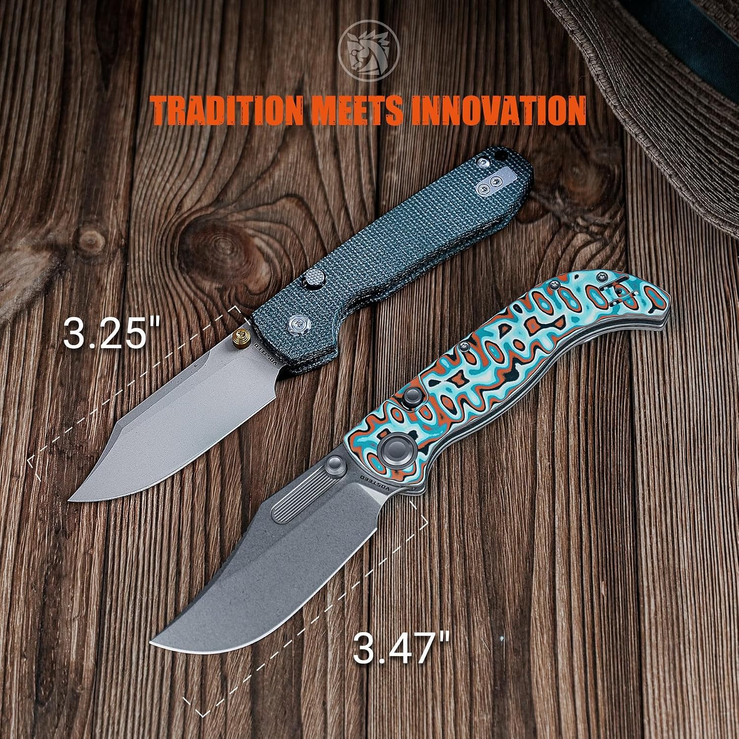 Vosteed Naga EDC Folding Pocket Knife - 3.47' S35VN Stonewash Blade - Top Liner Lock, Canyon Current Bamboo Micarta Handle - Camping, Hunting Knives - A3908