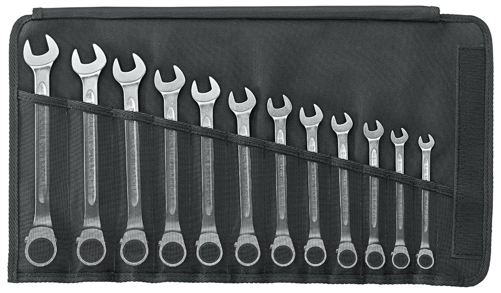 Stahlwille 96411712 Reversible Combination Ratcheting Spanners Open-Ratch Set, 12 Pieces, Size 8mm upto 19mm Spanner Openings, 72 Teeth, Bi-Hexagon, Made in Germany