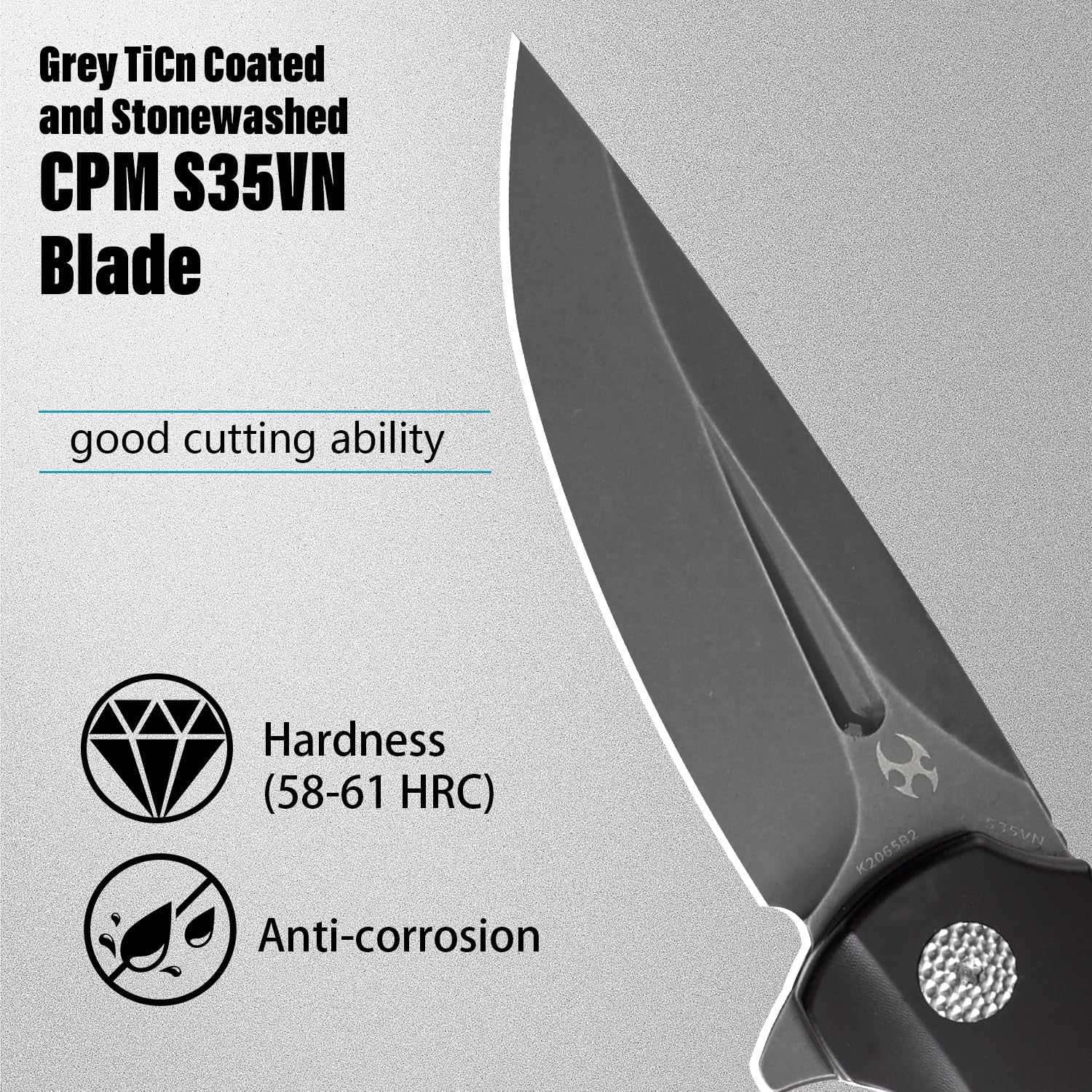 KANSEPT Cassowary Pocket Folding Knives for Men EDC Pocket Knife 2.9'' Grey TiCn Coated and Stonewashed CPM S35VN Blade with Black Anodized Titanium Black White Nebula Carbon Fiber Handle K2065B2