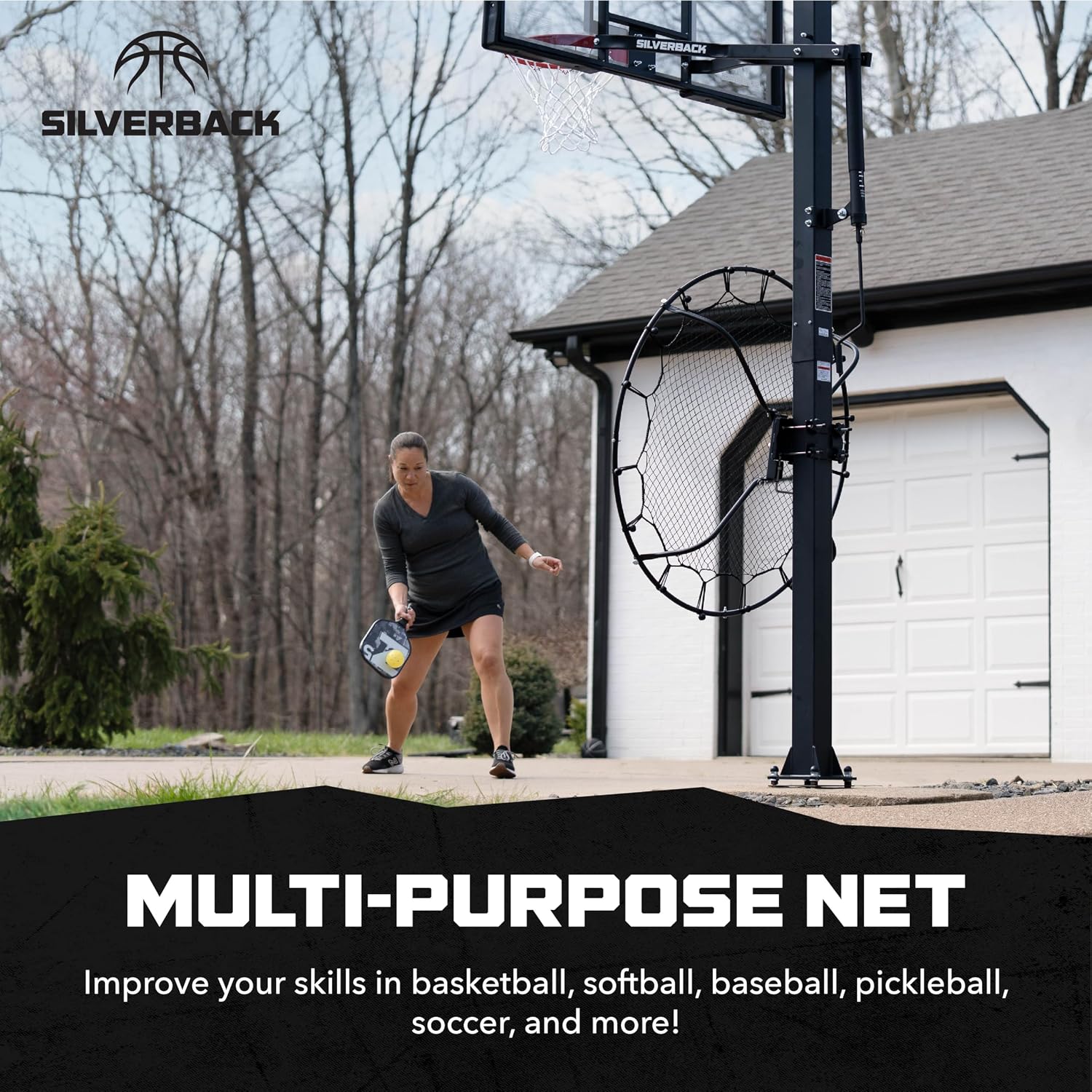 Silverback Multi-Sport Training Rebound Passback Net - Basketball Rebounder - Multisport Rebounder,Black