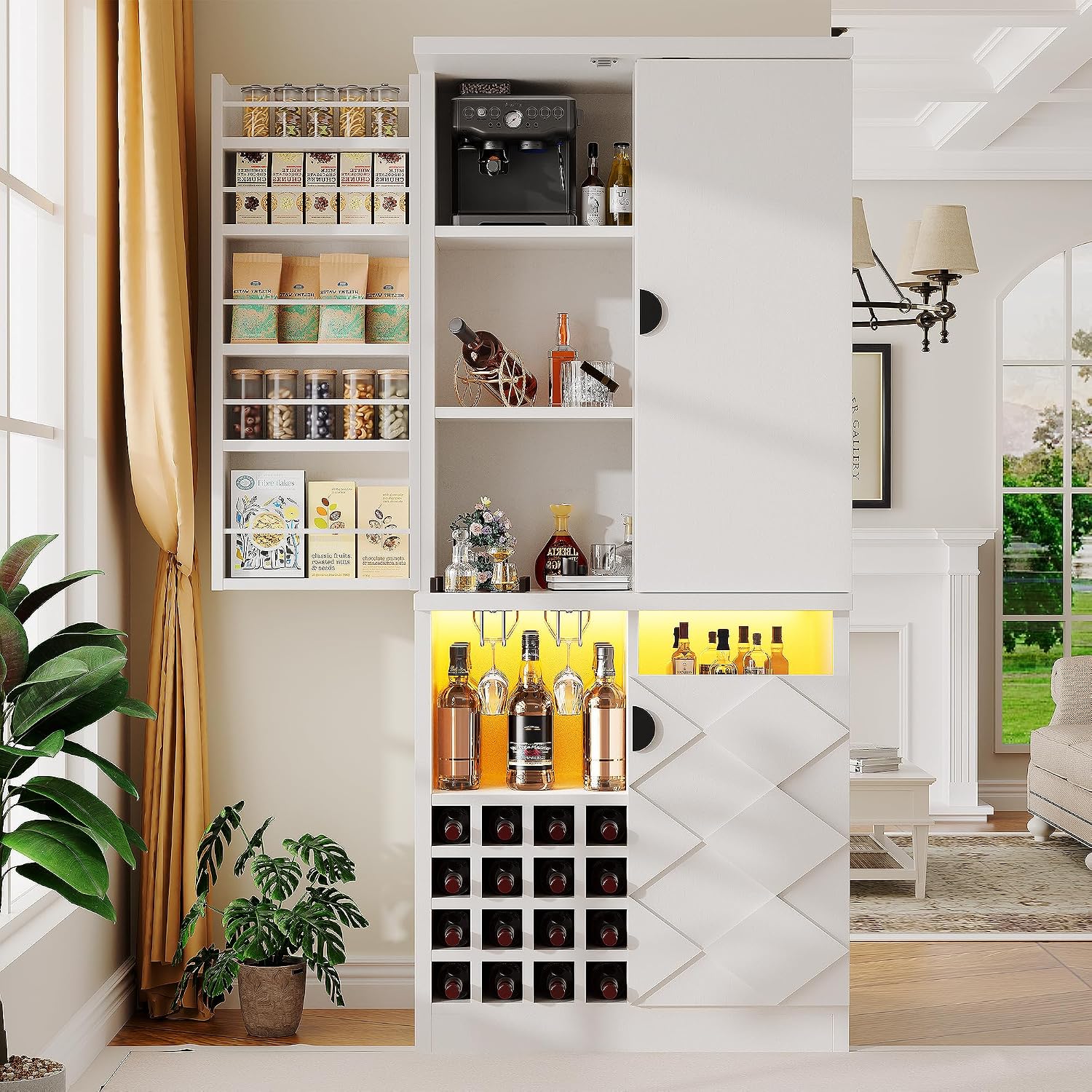 kepptory 72' Tall Kitchen Pantry Storage Cabinet, Freestanding Bar Cabinet with RGB LED Light, White Kitchen Buffet Sideboard with Doors for Dining Room Living Room