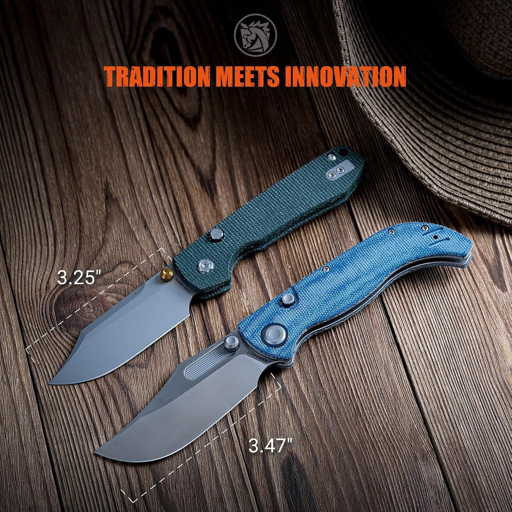 Vosteed Naga EDC Folding Pocket Knife - 3.47' S35VN Satin Blade, Clip Point - Top Liner Lock, Blue Norplex UltreX™ Micarta Handle - Camping, Hiking Knives - A3901