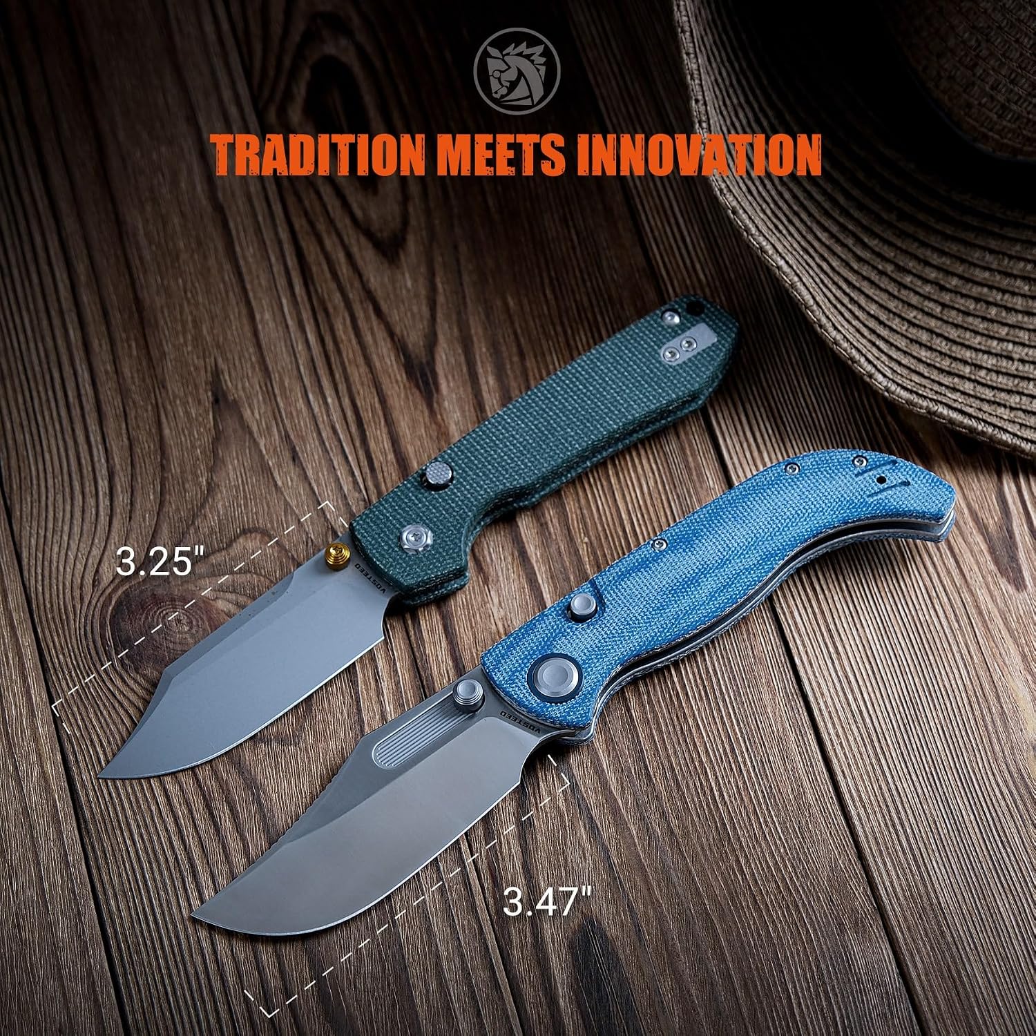 Vosteed Naga EDC Folding Pocket Knife - 3.47' S35VN Satin Blade, Clip Point - Top Liner Lock, Blue Norplex UltreX™ Micarta Handle - Camping, Hiking Knives - A3901