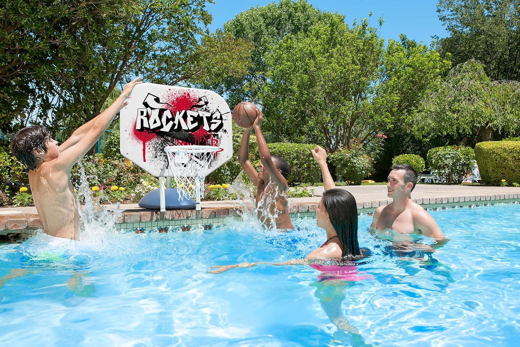 Poolmaster NBA Graffiti Pro Rebounder Poolside Basketball Goal Set with Base, Backboard, Hoop, Net, and Ball