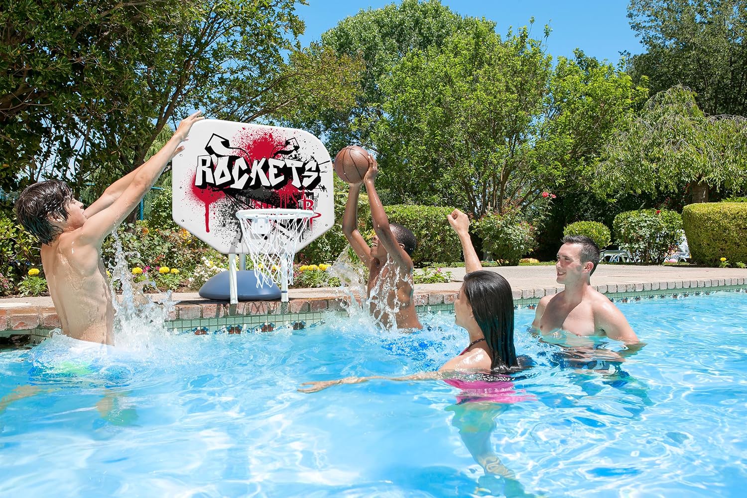 Poolmaster NBA Graffiti Pro Rebounder Poolside Basketball Goal Set with Base, Backboard, Hoop, Net, and Ball