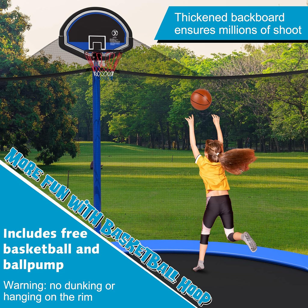 Giantex Trampoline, 12/14/15/16FT Outdoor Recreational Trampoline w/Enclosure Net, Non-Slip Ladder & Basketball Hoop, ASTM Approved, Combo Bounce Outdoor Trampoline for Adults Kids