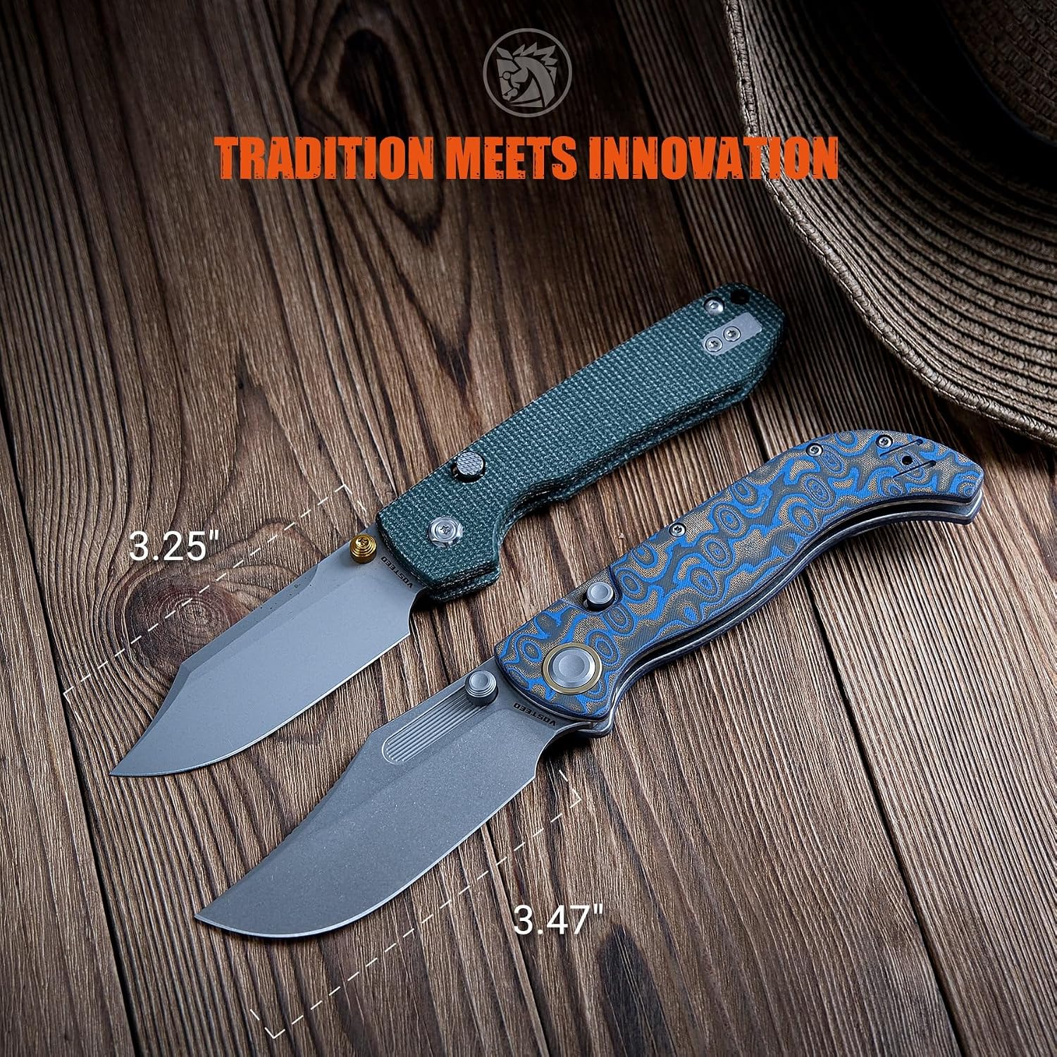 Vosteed Naga EDC Folding Pocket Knife - 3.47' S35VN Stonewash Blade, Clip Point - Top Liner Lock, Blue Ocean Micarta Handle - Camping, Hunting Knives - A3903