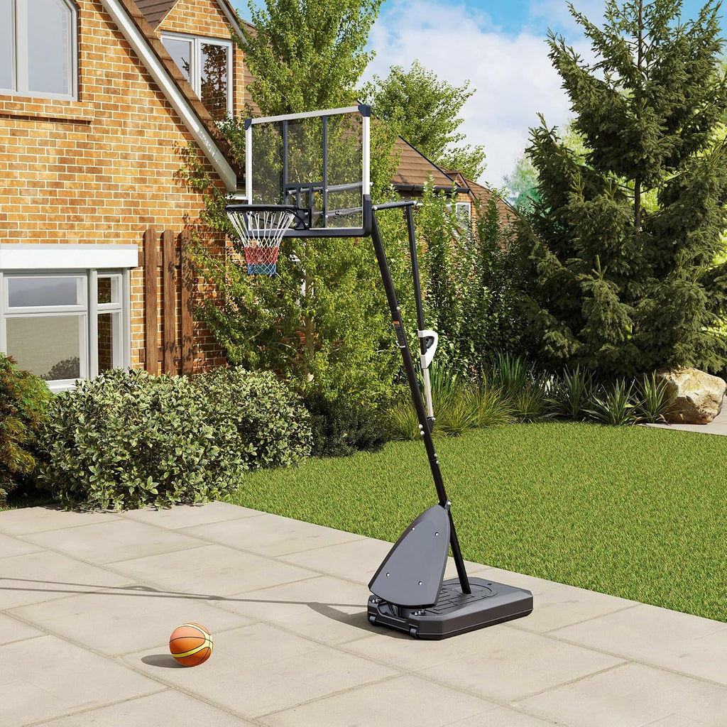Soozier Portable Basketball Hoop Outdoor, 4.9-10ft Height Adjustable Basketball Goal with 44 Inch Shatterproof Backboard, Rebound System, 2 Wheels and Fillable Base for Teenagers, Youth, Adults