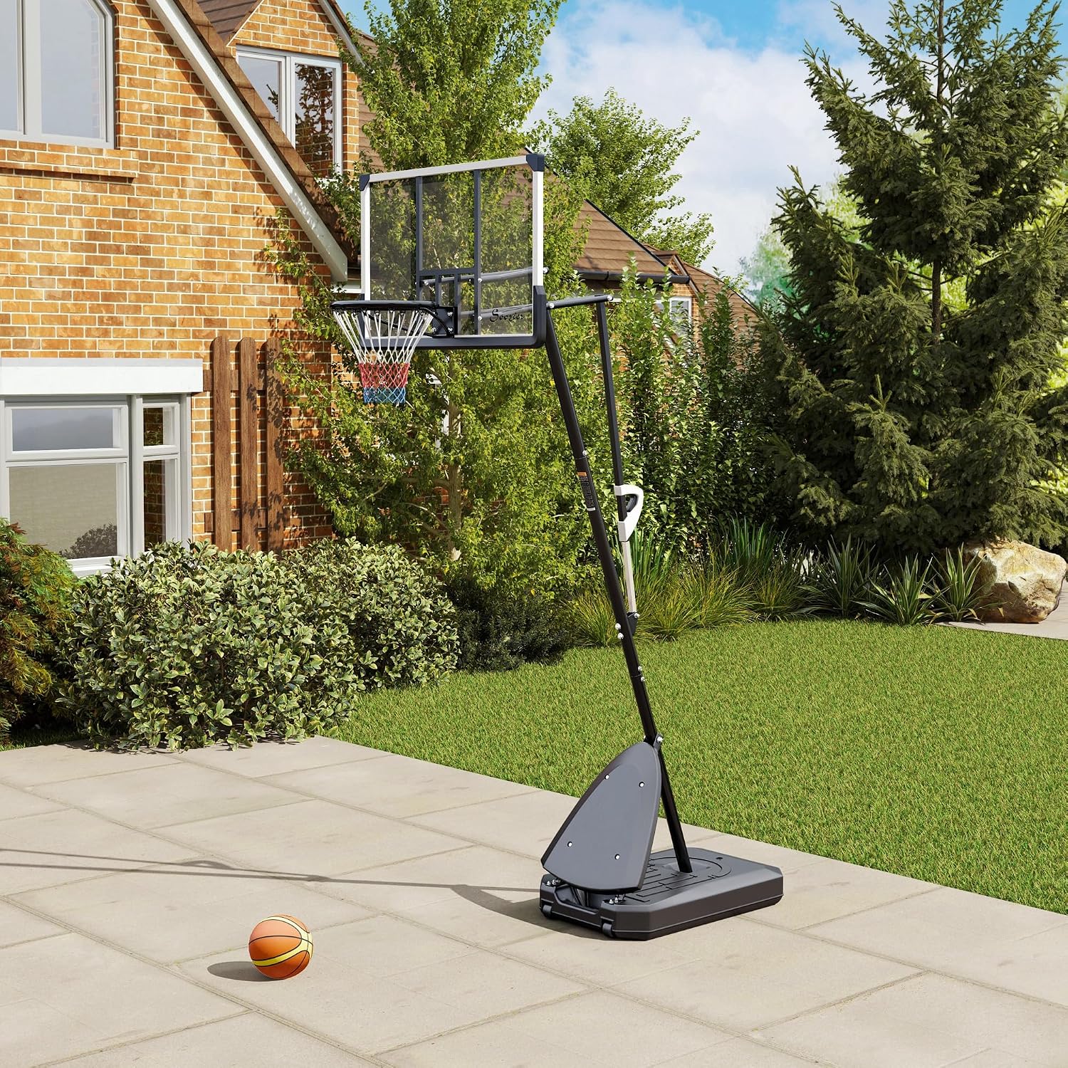 Soozier Portable Basketball Hoop Outdoor, 4.9-10ft Height Adjustable Basketball Goal with 44 Inch Shatterproof Backboard, Rebound System, 2 Wheels and Fillable Base for Teenagers, Youth, Adults