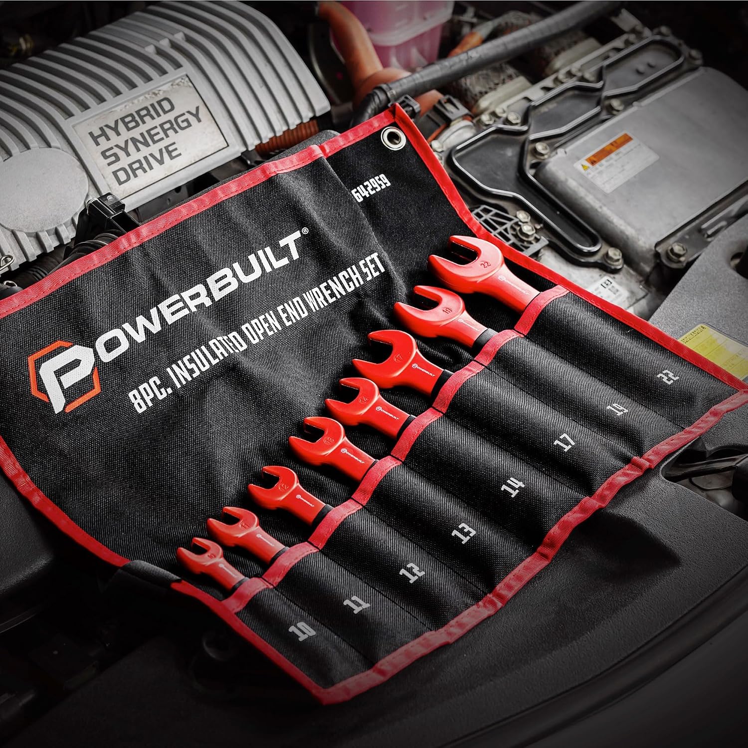 Powerbuilt 8-Piece Open End Insulated VDE Wrench Set, Rated for 1000V, Sizes 10mm-22mm, Electric and Hybrid Vehicles, Home Electrical and Car Repair - 642959