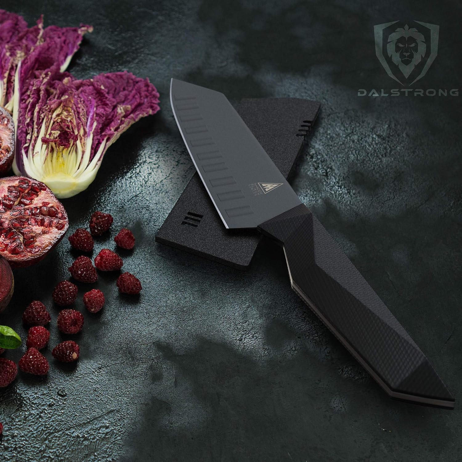 Dalstrong Santoku Knife - 7 inch - Shadow Black Series - Razor Sharp Kitchen Knife - Black Titanium Nitride Coated - High Carbon - 7CR17MOV-X Vacuum Treated Steel - Sheath - Vegetable - NSF Certified