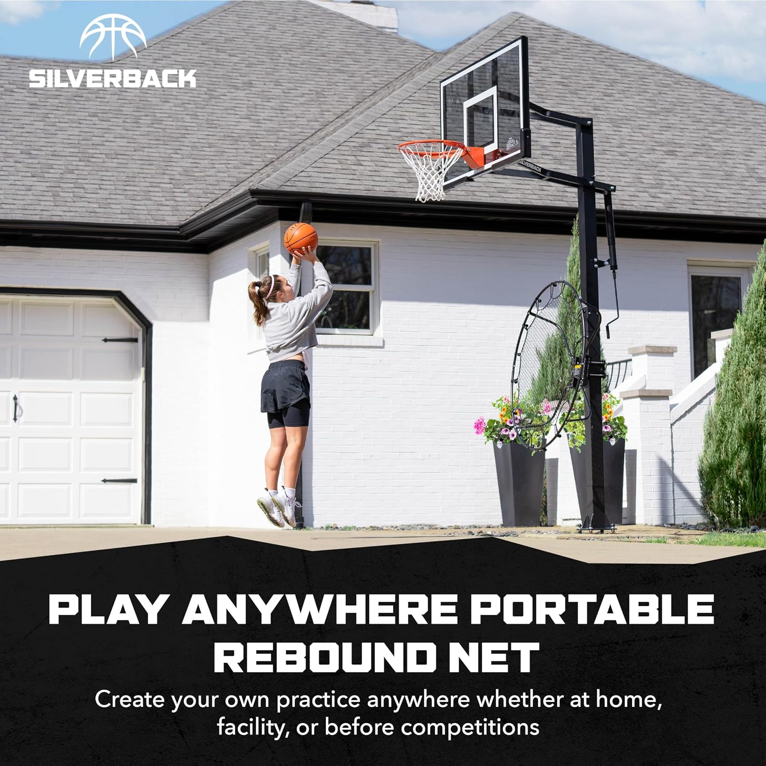 Silverback Multi-Sport Training Rebound Passback Net - Basketball Rebounder - Multisport Rebounder,Black