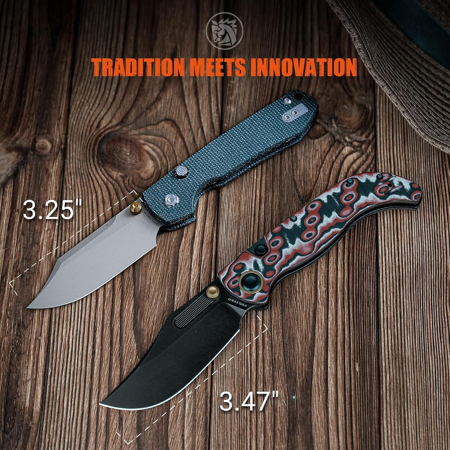 Vosteed Naga EDC Folding Pocket Knife - 3.47' S35VN Black Stonewash Blade - Top Liner Lock, Scarlet Void Micarta Handle - Camping, Hunting Knives - A3905