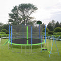 12FT Outdoor Trampoline with Slide and Swings,Recreational Trampoline with Basketball Hoop,Safety Enclosure Net and Ladder for Kids, Teens, ASTM Approved,Green