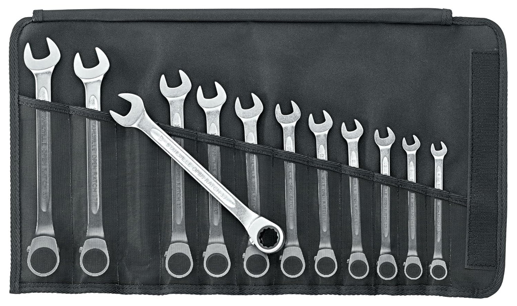 Stahlwille 96411712 Reversible Combination Ratcheting Spanners Open-Ratch Set, 12 Pieces, Size 8mm upto 19mm Spanner Openings, 72 Teeth, Bi-Hexagon, Made in Germany