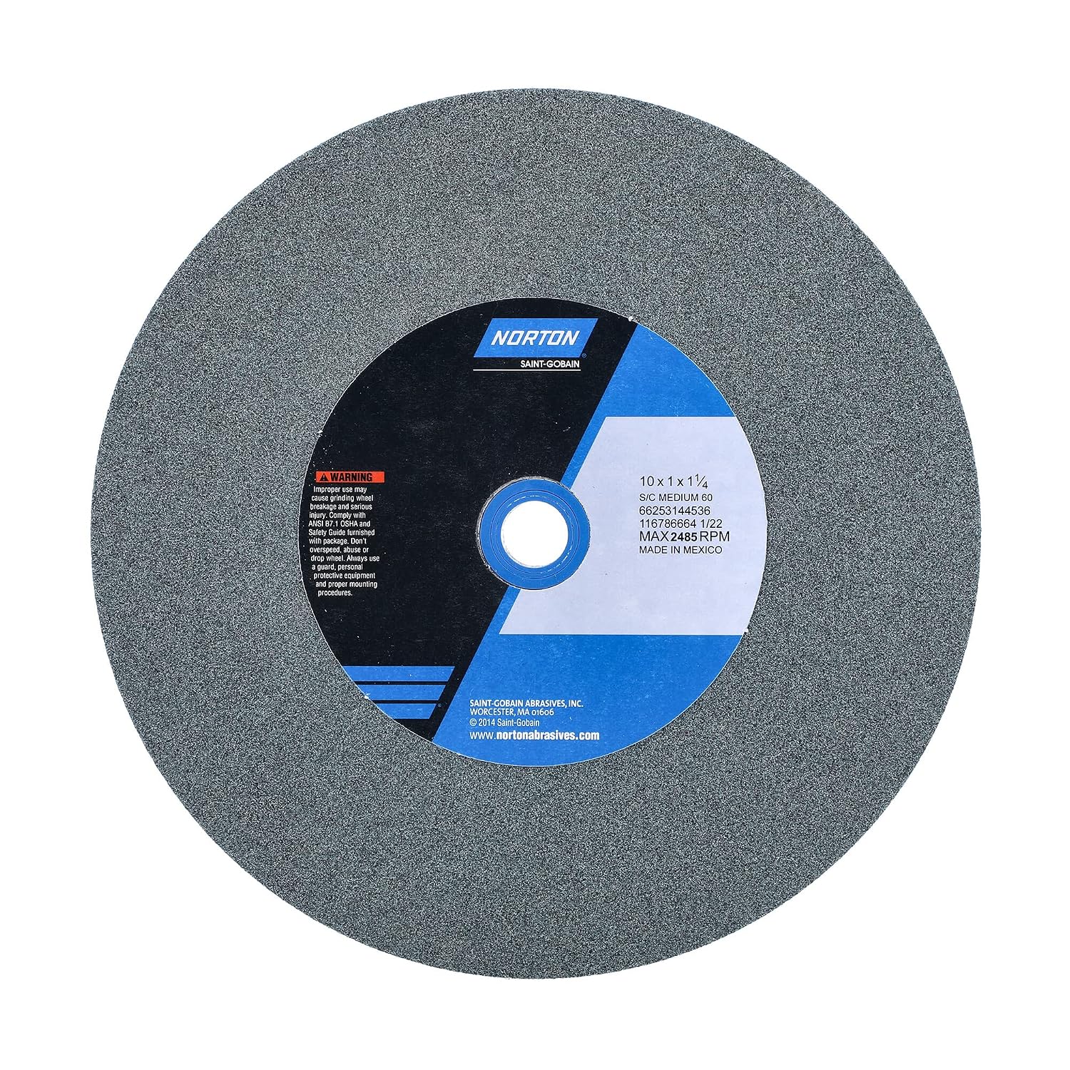 Norton 66253144536 10'' X 1'' X 1-1/4'' Medium Type 01 Straight Gemini Bench & Pedestal Grinding Wheel