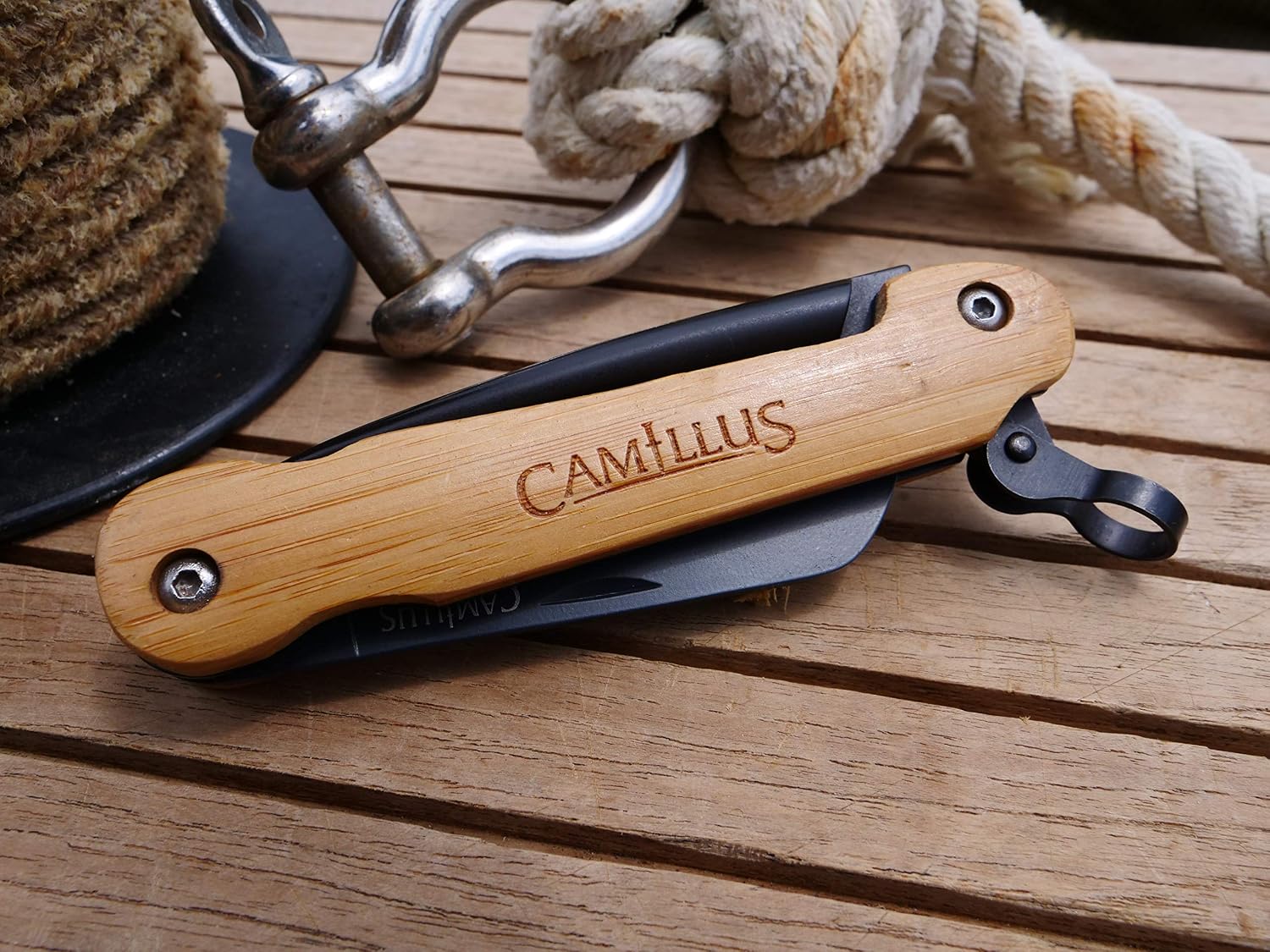 Camillus 7.5' Folder W/Marlin Spike Knife/Bamboo Handle/CARBONITRIDE Titanium™ / AUS-8