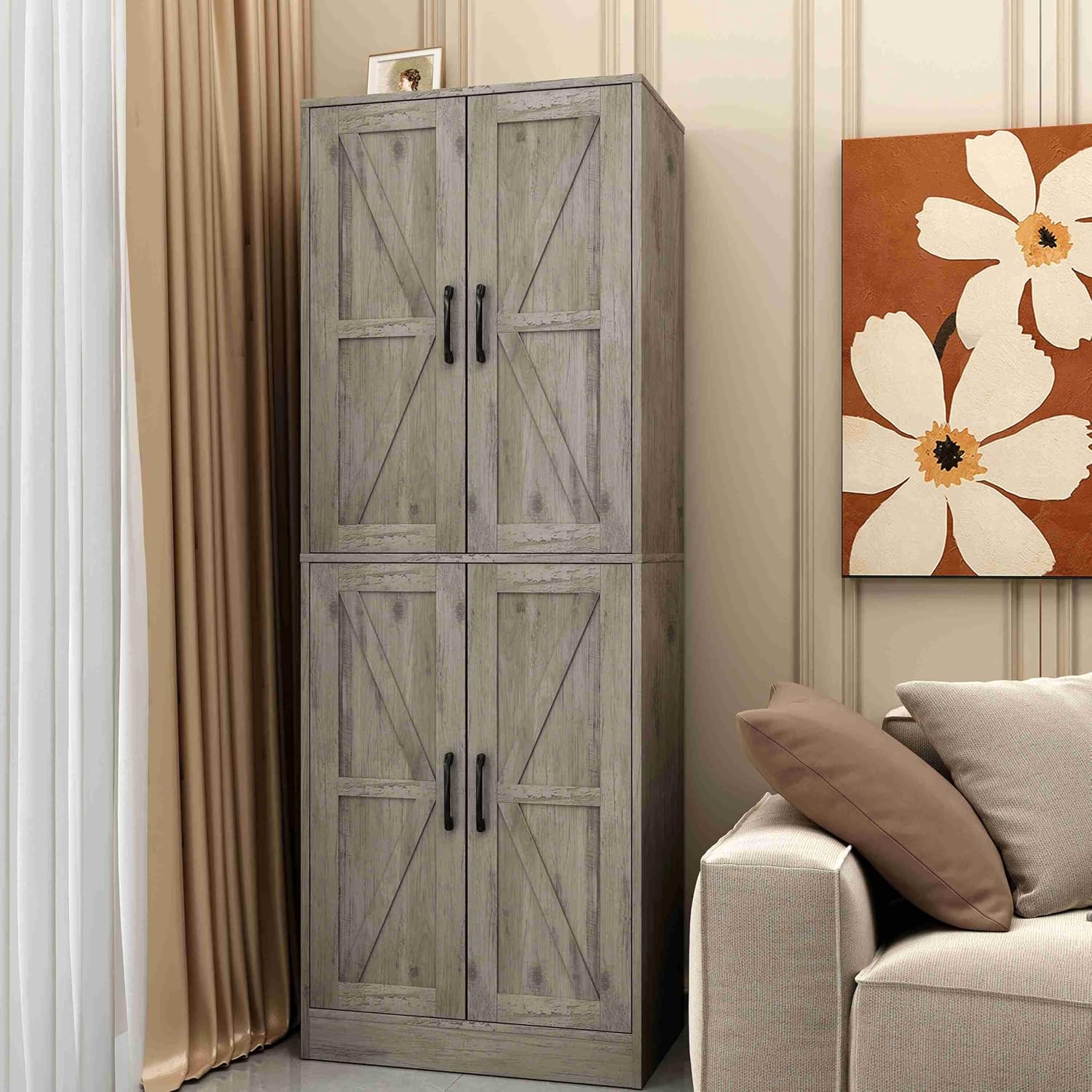 Storage Cabinet,Kitchen Pantry Cabinet,Kitchen Pantry Storage Cabinets with 4 Doors,Tall Kitchen Pantry with Adjustable Shelves,Cupboard for Kitchen,Pantry,Dining Room,Living Room and Bathroom,Gray