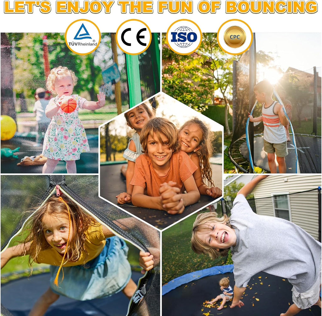 2026 Upgrade 1500LBS Outdoor Tranpoline for Kids and Adults 【Easy to Install & Built to Last】 10FT 12FT 14FT 16FT Recreational Tranpolines with Net, Basketball Hoop and Ladder, ASTM Approved