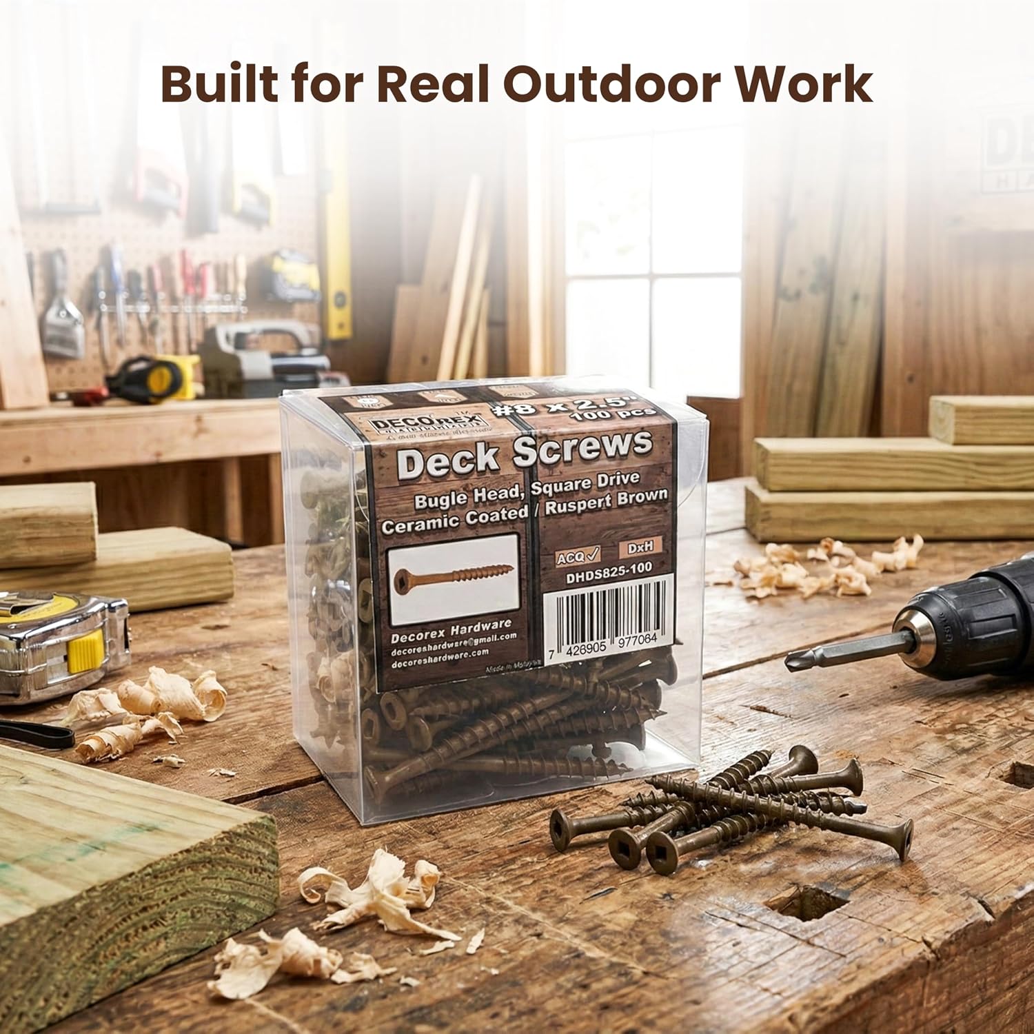 #10 x 3-1/2' Deck Screws, Square Drive Bugle Head, Brown Ceramic Ruspert Coated Exterior Wood Screws for Pressure Treated Lumber, Corrosion Resistant, 1500 Piece Contractor Box