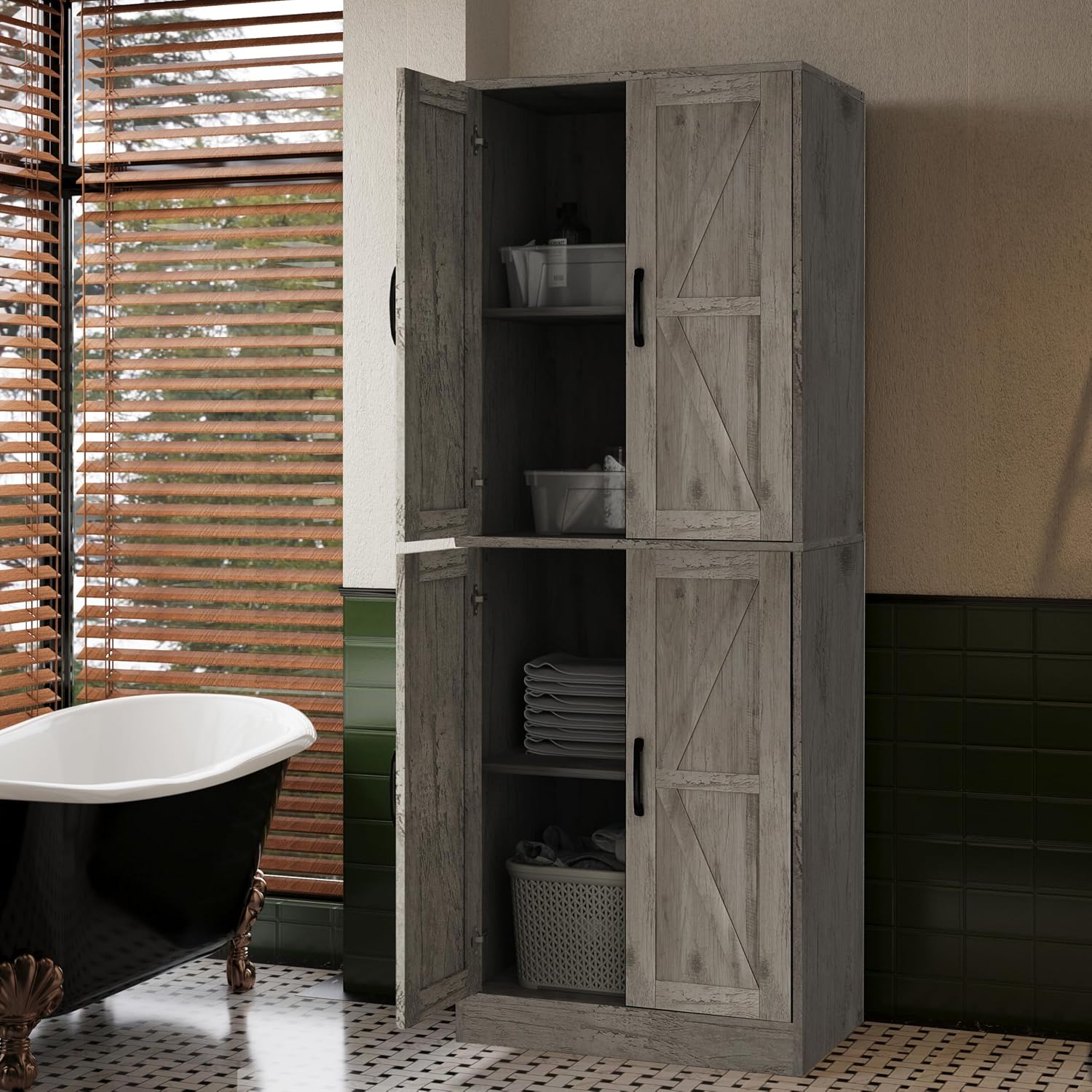 Storage Cabinet,Kitchen Pantry Cabinet,Kitchen Pantry Storage Cabinets with 4 Doors,Tall Kitchen Pantry with Adjustable Shelves,Cupboard for Kitchen,Pantry,Dining Room,Living Room and Bathroom,Gray