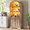 Vlsrka Arched Cabinet, Kitchen Pantry Cabinets with Open & Adjustable Shelves, Induction 3 Color Lights (Brown)