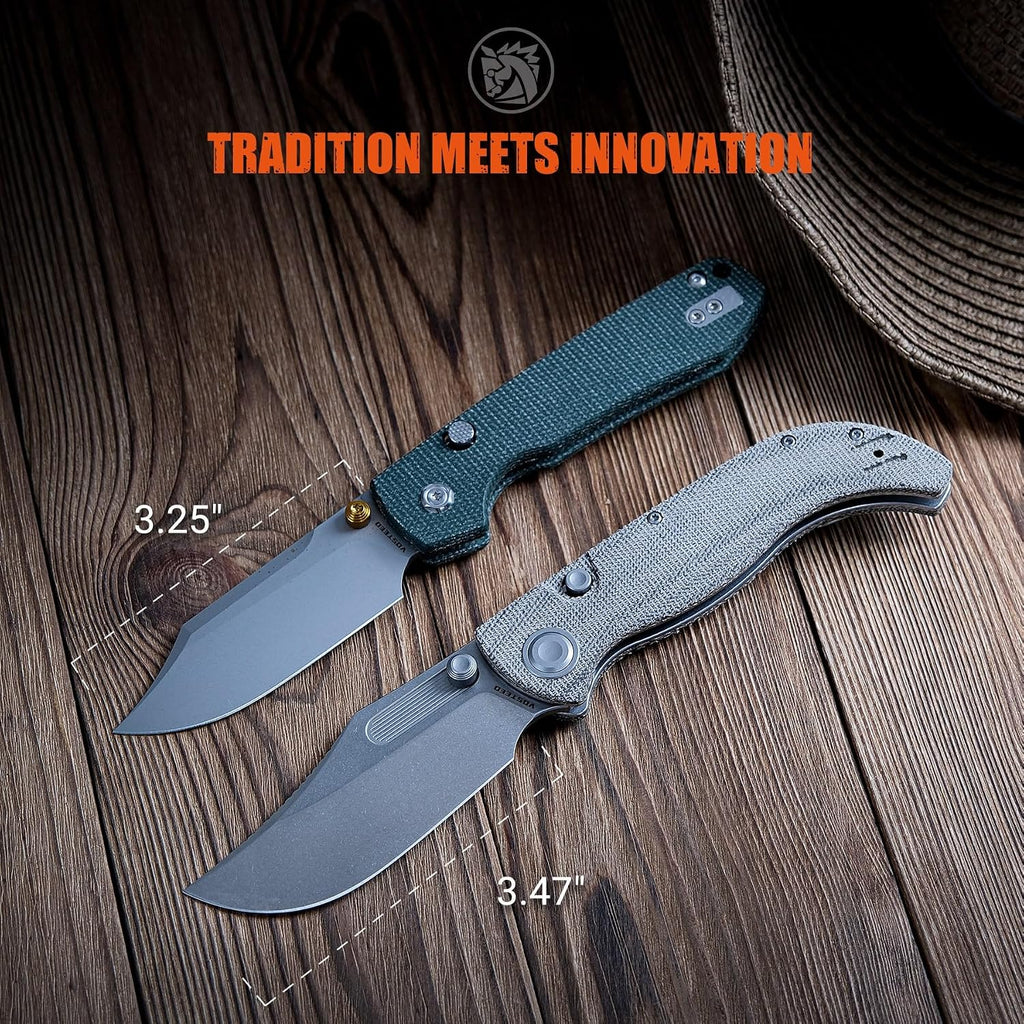 Vosteed Naga EDC Folding Pocket Knife - 3.47' S35VN Stonewash Blade, Clip Point - Top Liner Lock, Green Norplex UltreX™ Micarta Handle - Hunting, Fishing Knives - A3902