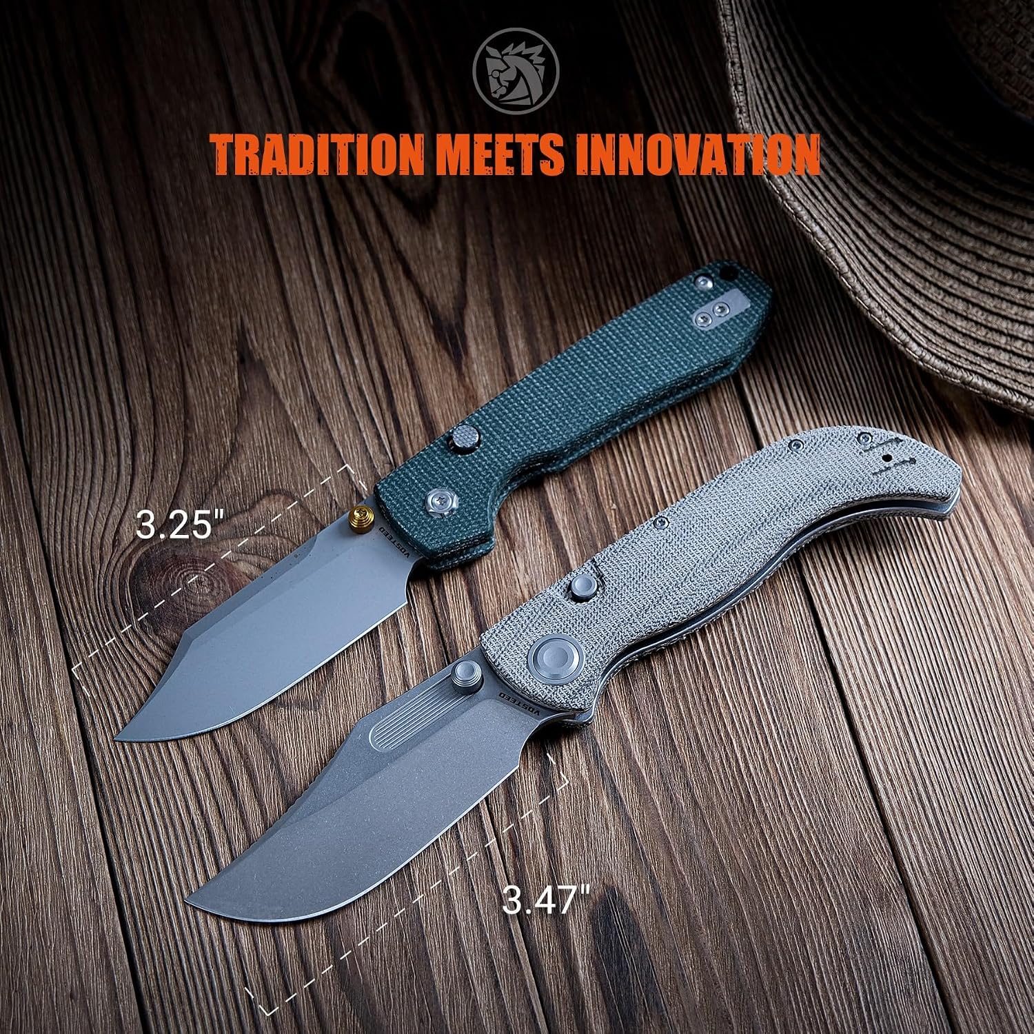 Vosteed Naga EDC Folding Pocket Knife - 3.47' S35VN Stonewash Blade, Clip Point - Top Liner Lock, Green Norplex UltreX™ Micarta Handle - Hunting, Fishing Knives - A3902