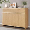 55' W Sideboard Buffet Cabinet with Storage, Fluted Cabinet with 2 Drawers & 4 Doors, Wood Kitchen Cabinet with Adjustable Shelves for Living Room,Kitchen and Dining Room - Wood