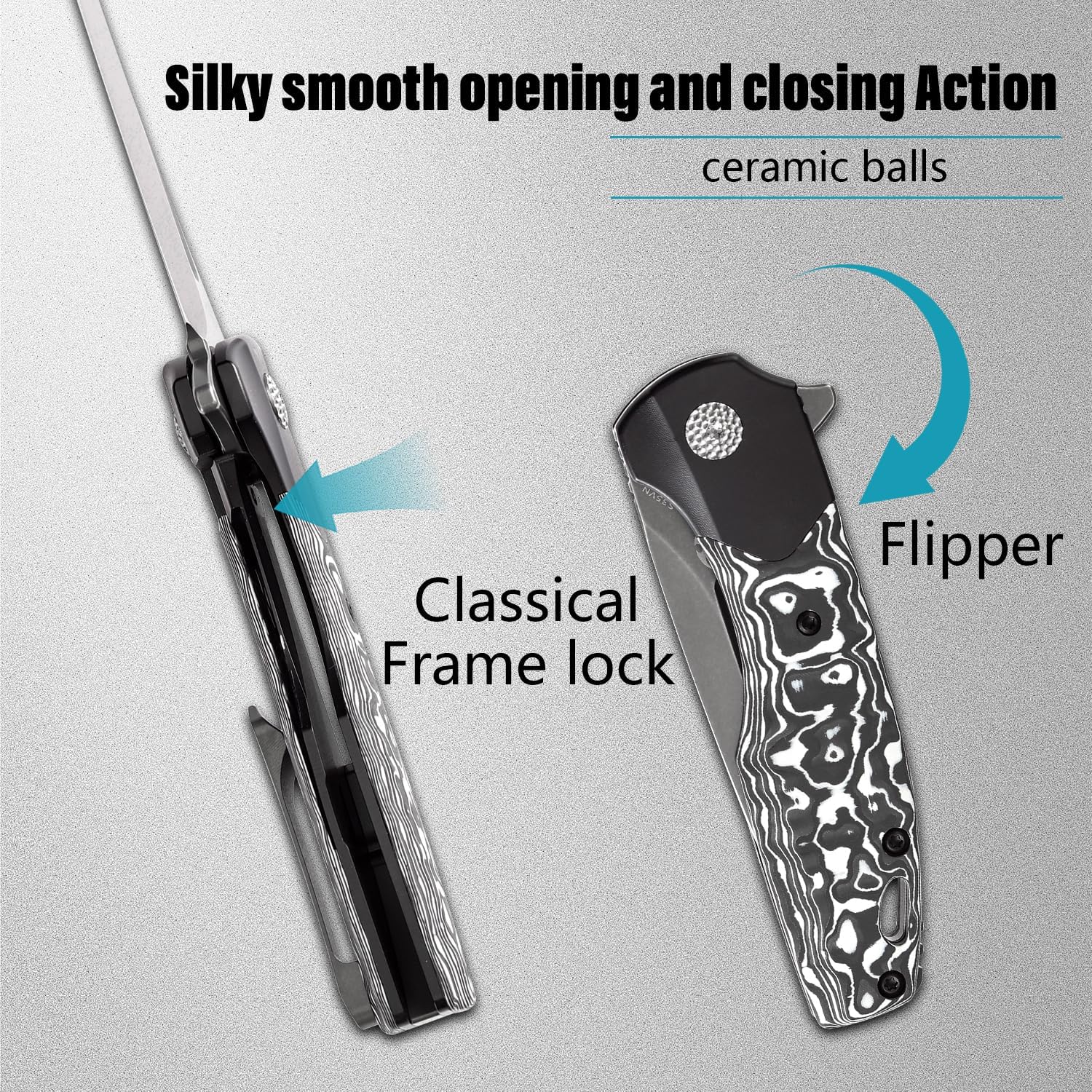 KANSEPT Cassowary Pocket Folding Knives for Men EDC Pocket Knife 2.9'' Grey TiCn Coated and Stonewashed CPM S35VN Blade with Black Anodized Titanium Black White Nebula Carbon Fiber Handle K2065B2