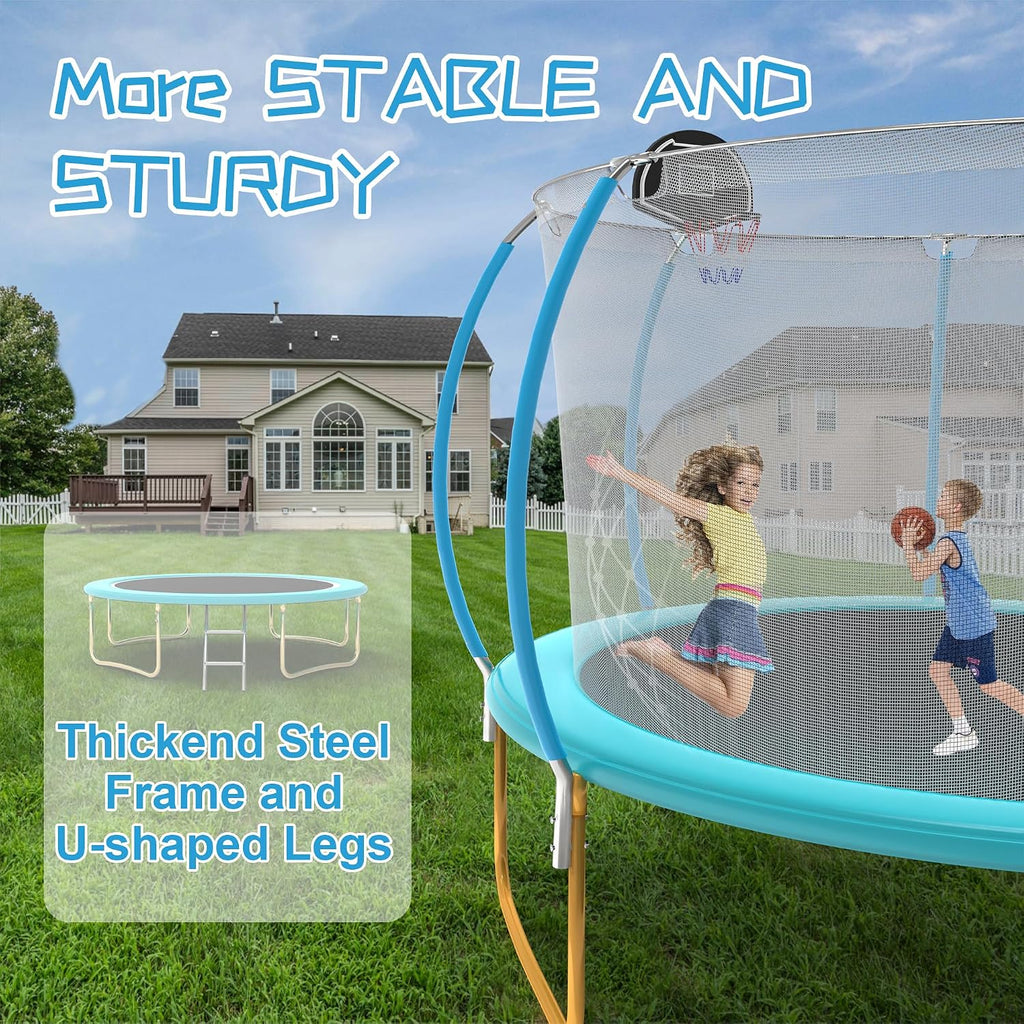 Tranpoline Outdoor 10FT 12FT 14FT 16FT Tranpoline for Kids & Adults,Recreational Tranpoline with Basketball Hoop,Safety Enclosure Net & Ladder