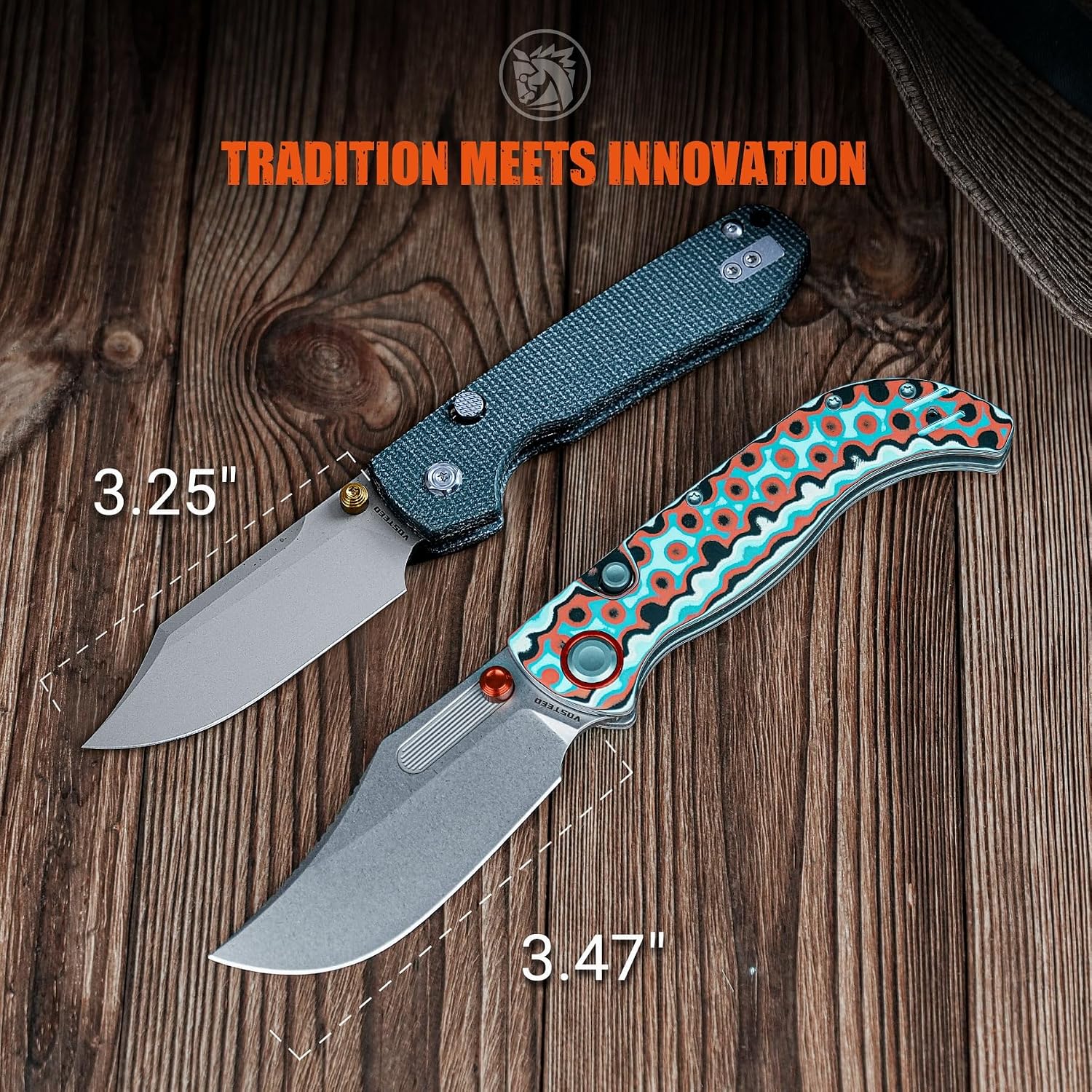 Vosteed Naga EDC Folding Pocket Knife - 3.47' S35VN Stonewash Blade - Top Liner Lock, Coral Orbit Bamboo Micarta Handle - Camping, Hiking Knives - A3907
