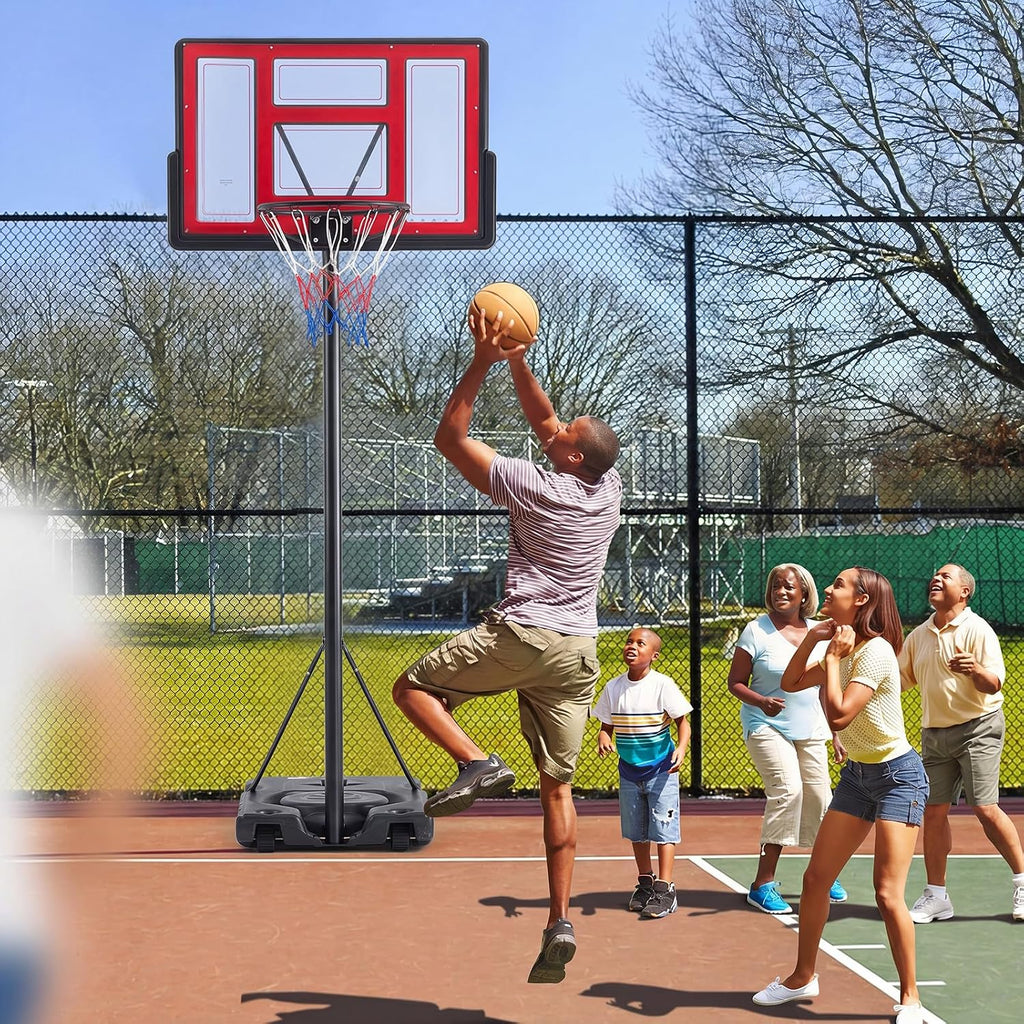 DUMOS Portable Basketball Hoop, Shatterproof Backboard & Shock Absorbent Rim, Easy Height Adjustable Outdoor Basketball Goal with Fillable Base & Wheels for Backyard/Driveway/Pool