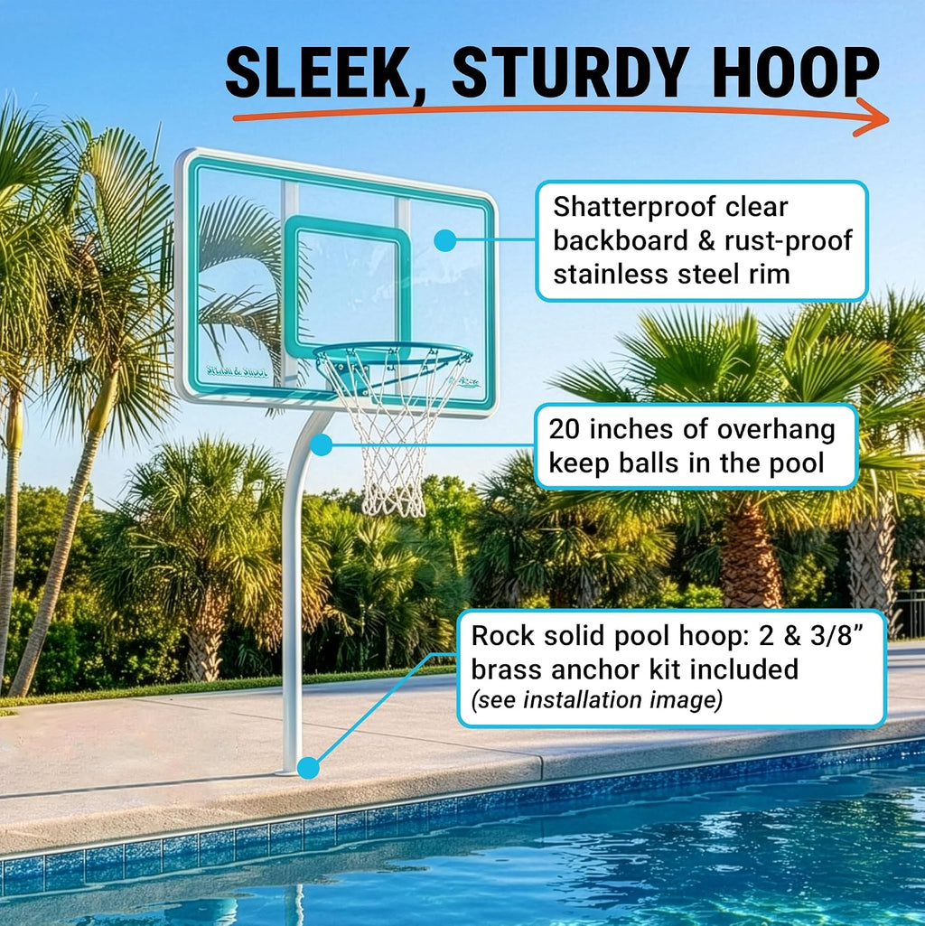 Dunn-Rite Products Deck Shoot Poolside Deck-Mounted Basketball Hoop Set, Choose White or Clear