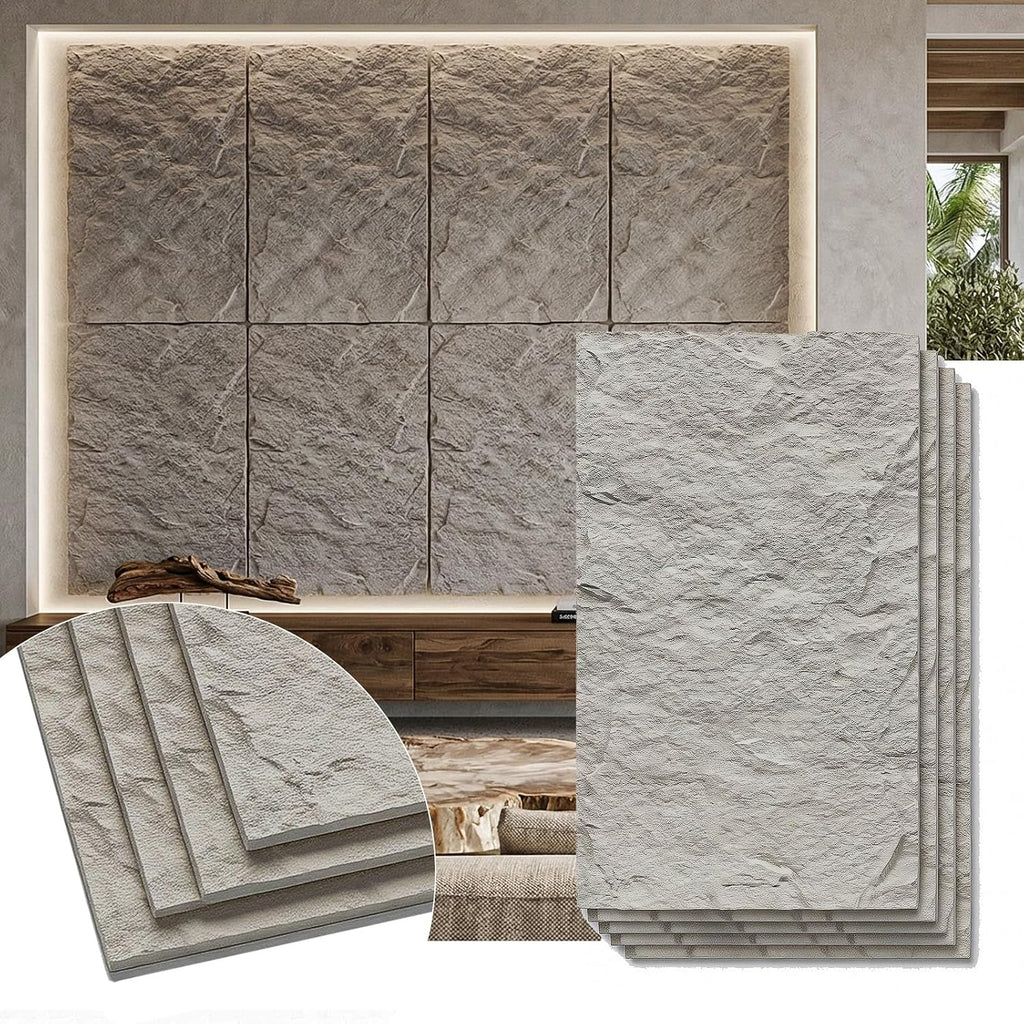 VooBang 4 Pack 3D Wall Panels, Lava Rock Molten Texture PU Wall Panels, 24'x48' Cover 32 Sq Ft Wall Tiles, Accent Wall Decor for Interior Living Room Bedroom Hotel Office, Grey