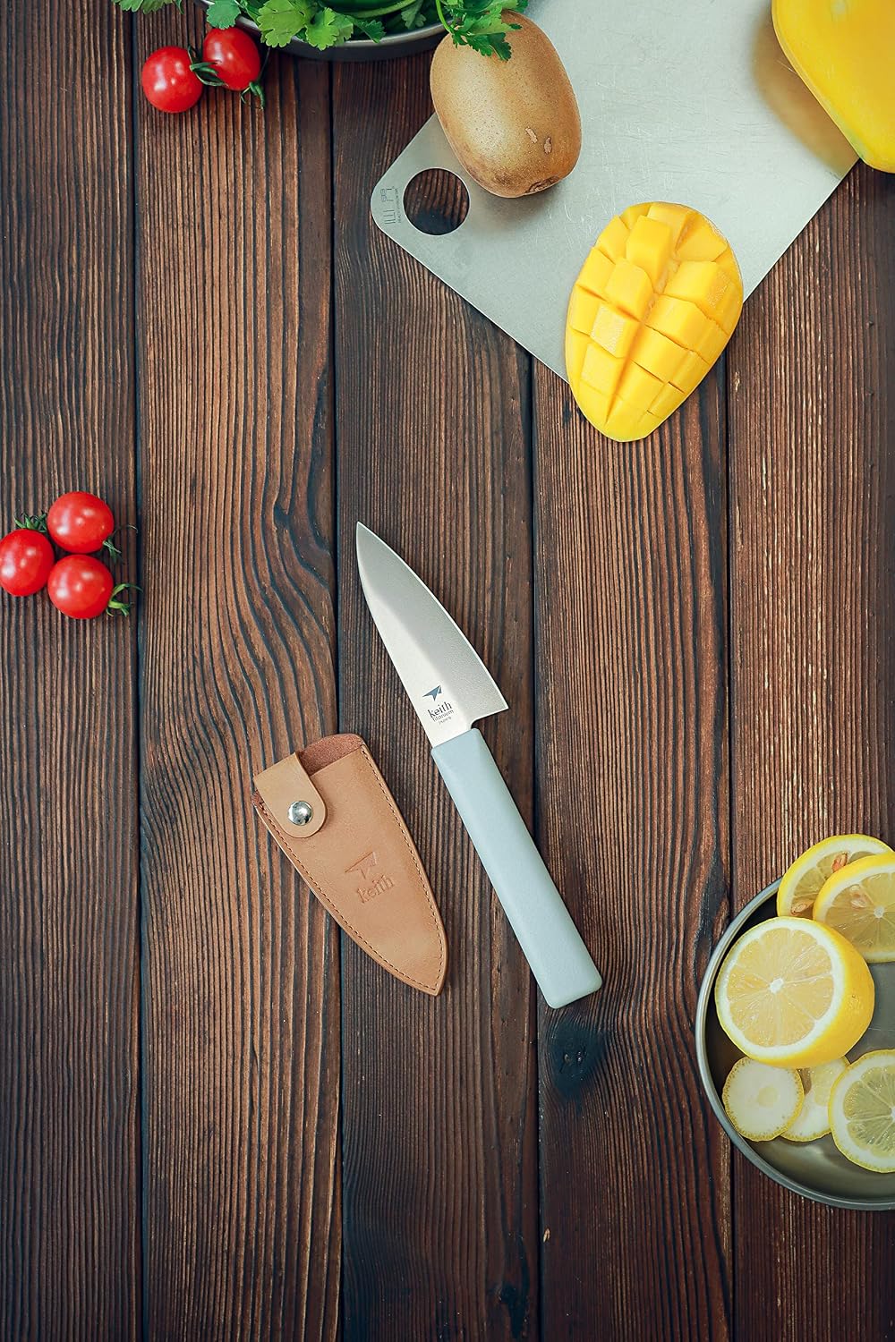 Keith Titanium Ti8741 Ultralight Silver-Titanium-Porcelain Tribrid Portable Outdoor Kitchen Knife