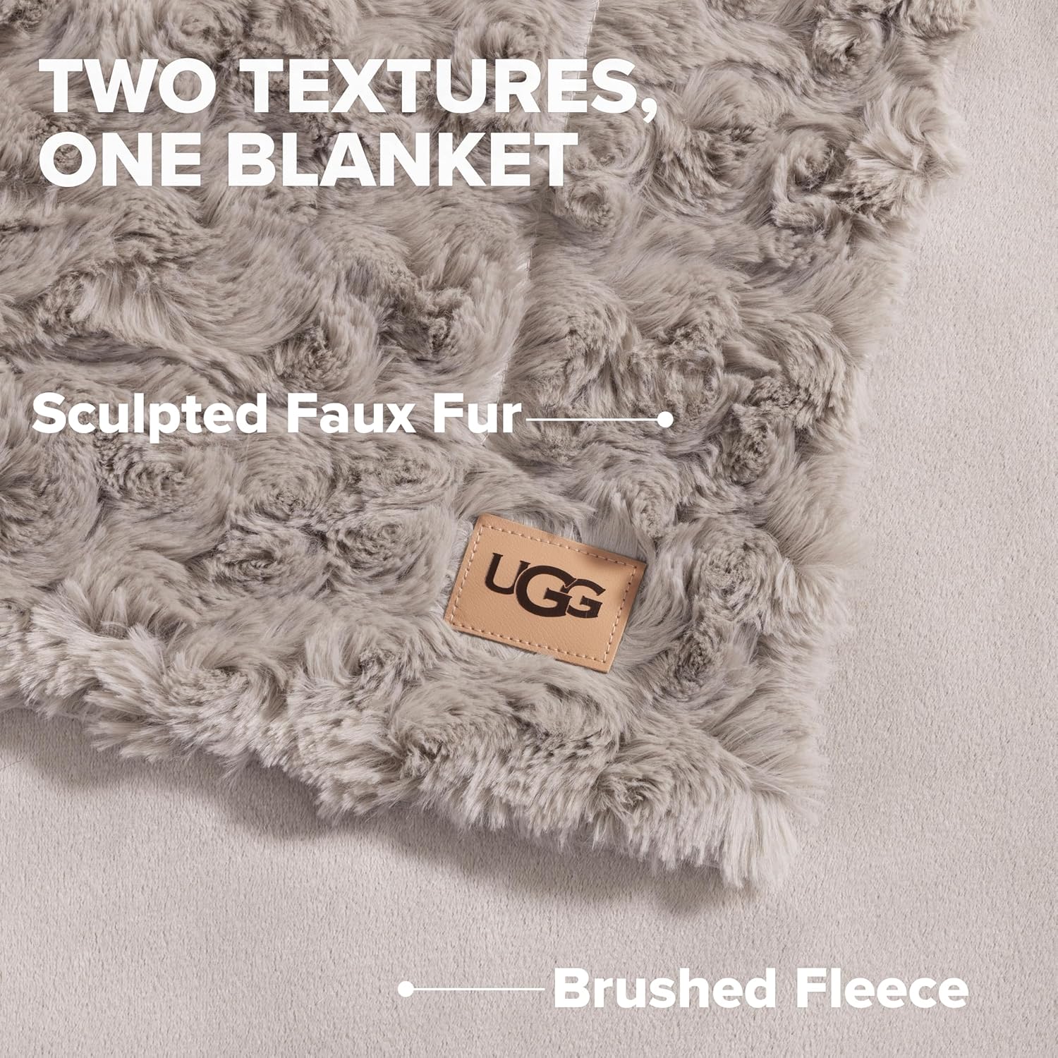 UGG Adalee Faux Fur Full/Queen Size Blanket, Warm Cozy Blanket, Extra Large Throw for Sofa, Washable Bedding for Full or Queen Size Bed, Cute Room Decor, 90' x 90', Oyster Brown