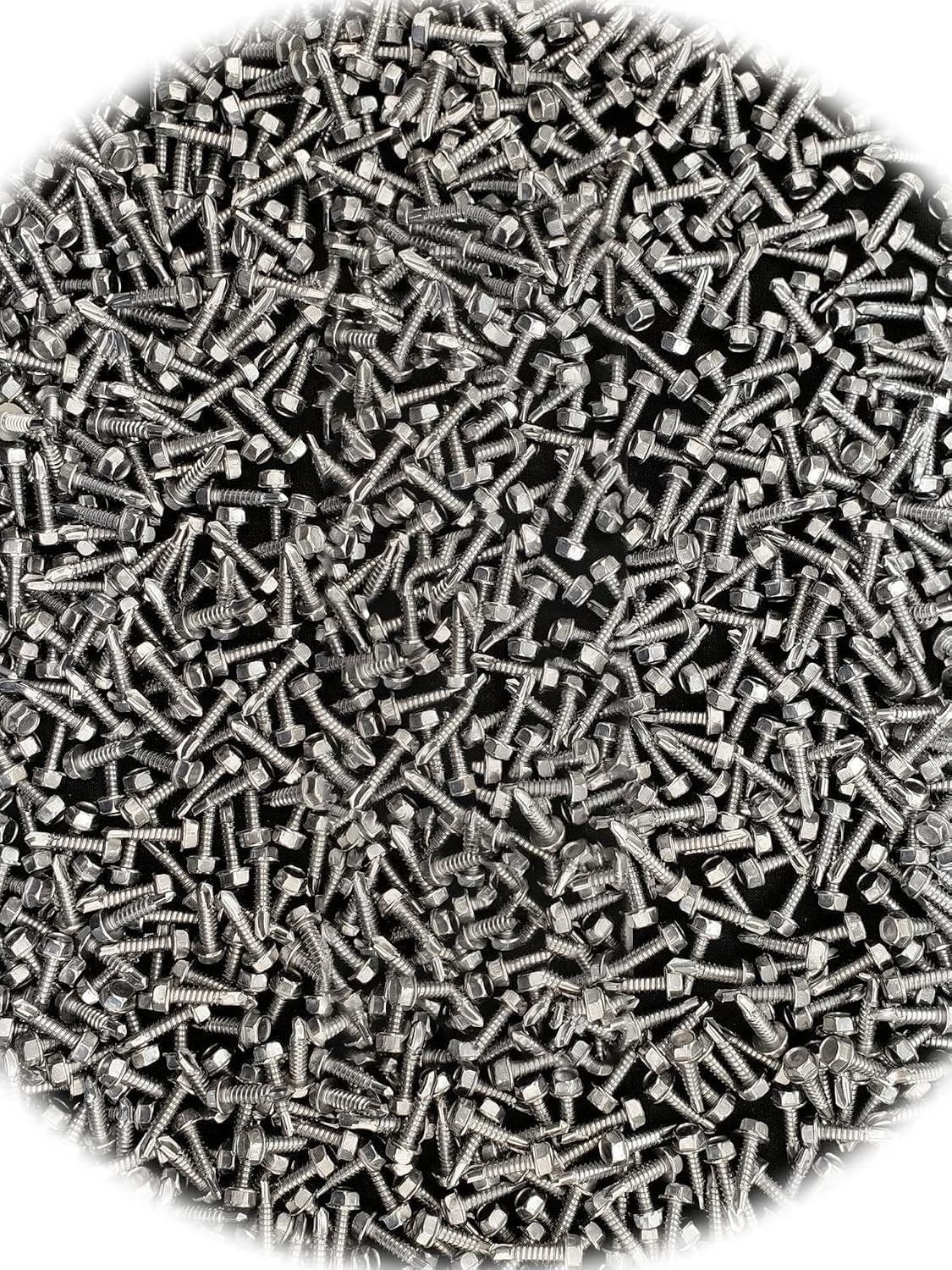 (Qty 250pcs) 410 Stainless Hex Washer Head 1/4 x 1 Self-Drilling Tek Screws IHW 14x1 Hardware Fastener Kit Set RV8343S