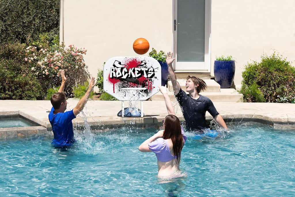 Poolmaster NBA Graffiti Pro Rebounder Poolside Basketball Goal Set with Base, Backboard, Hoop, Net, and Ball