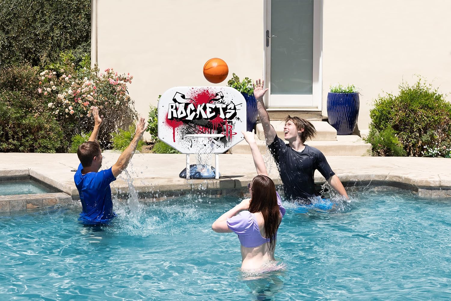 Poolmaster NBA Graffiti Pro Rebounder Poolside Basketball Goal Set with Base, Backboard, Hoop, Net, and Ball