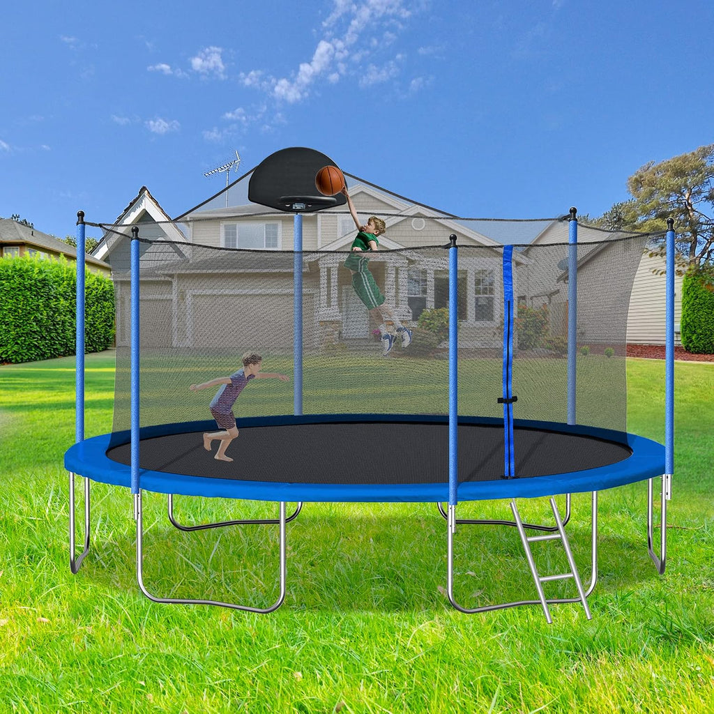 Evedy 16FT 14FT 12FT Trampoline Set with Swing, Slide, Basketball Hoop,Sports Fitness Trampolines with Enclosure Net
